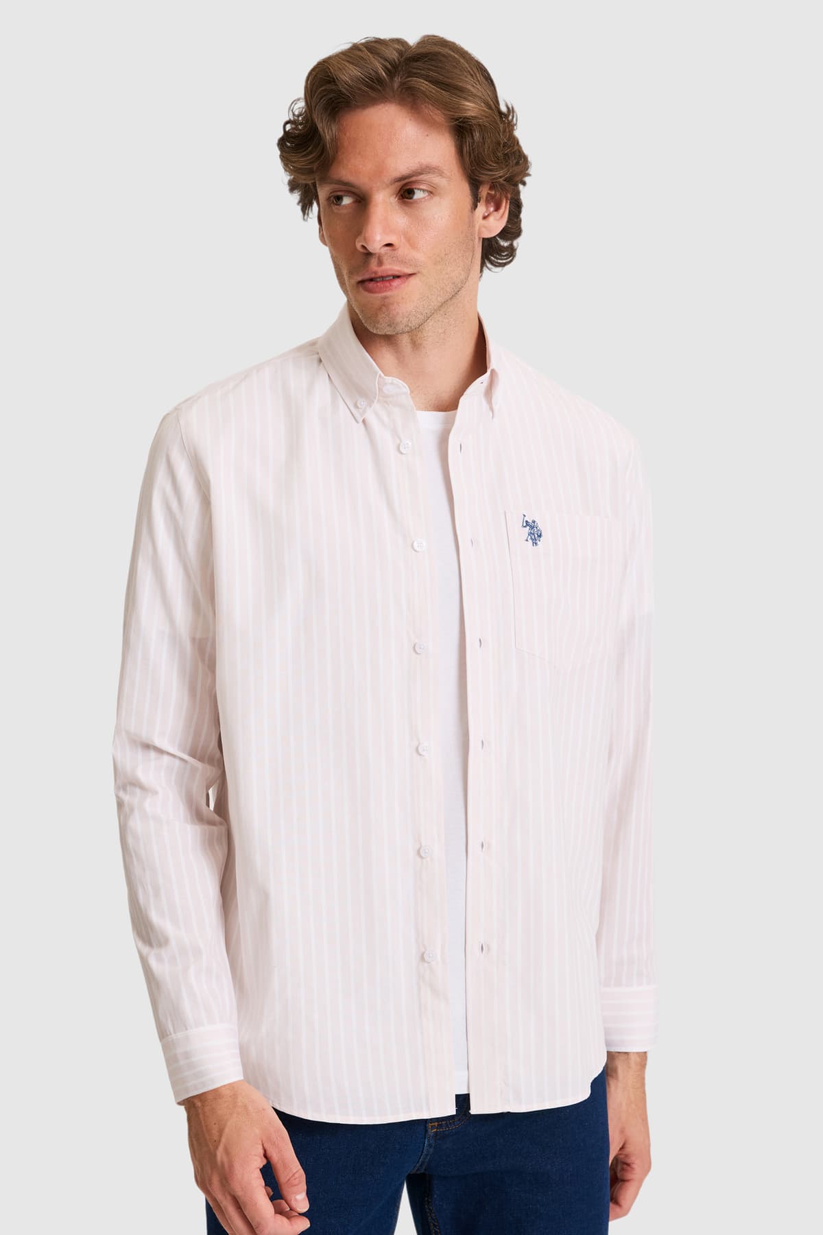 پیراهن مردانه U.S. Polo Assn. راهراه صورتی روشن آستین بلند مدل 50324781-VR078 پیراهن مردانه U.S. Polo Assn. راهراه صورتی روشن آستین بلند مدل 50324781-VR078