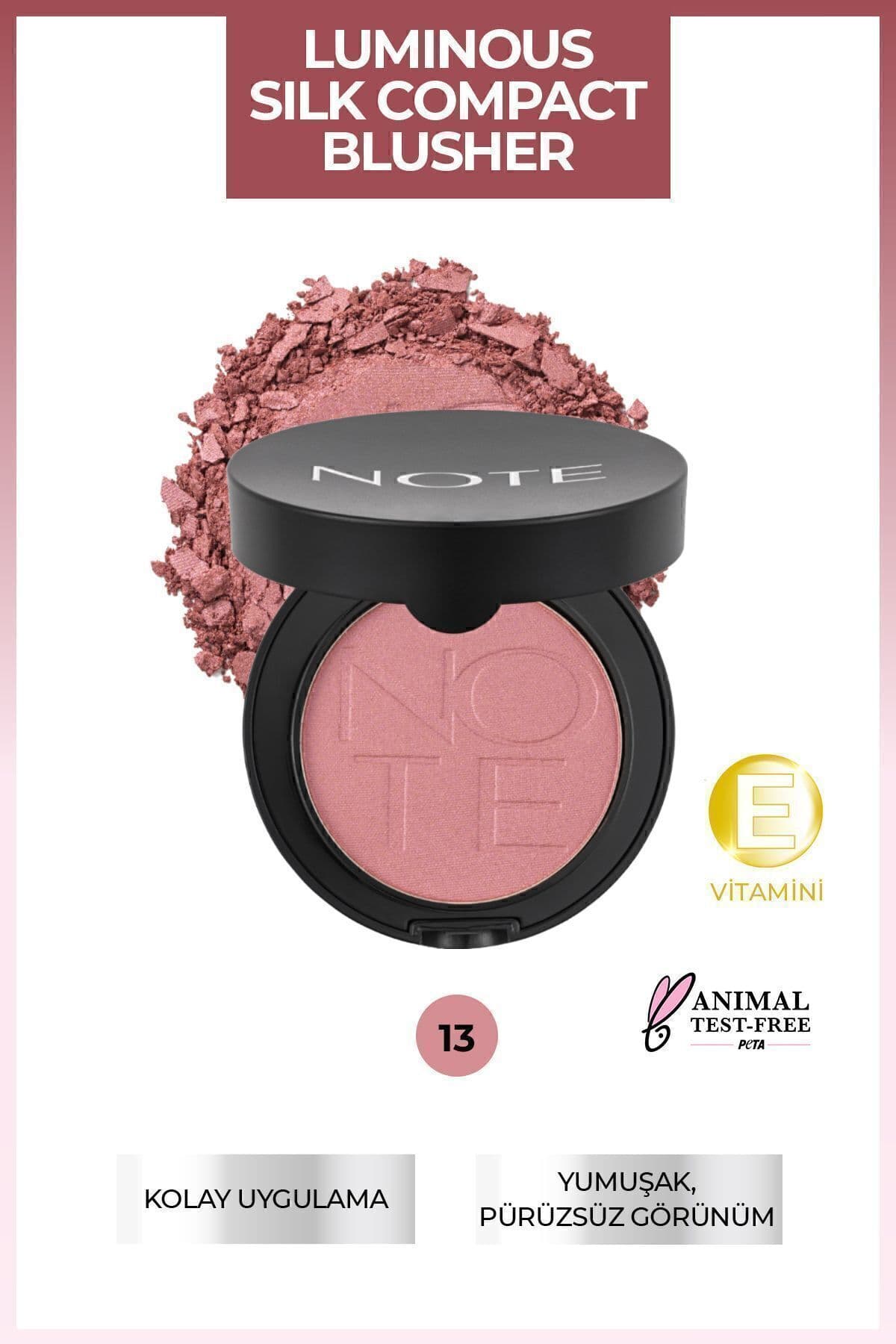 رژگونه پودری فشرده Note Cosmetics Luminous Silk مدل 13 صورتی تیره رژگونه پودری فشرده Note Cosmetics Luminous Silk مدل 13 صورتی تیره
