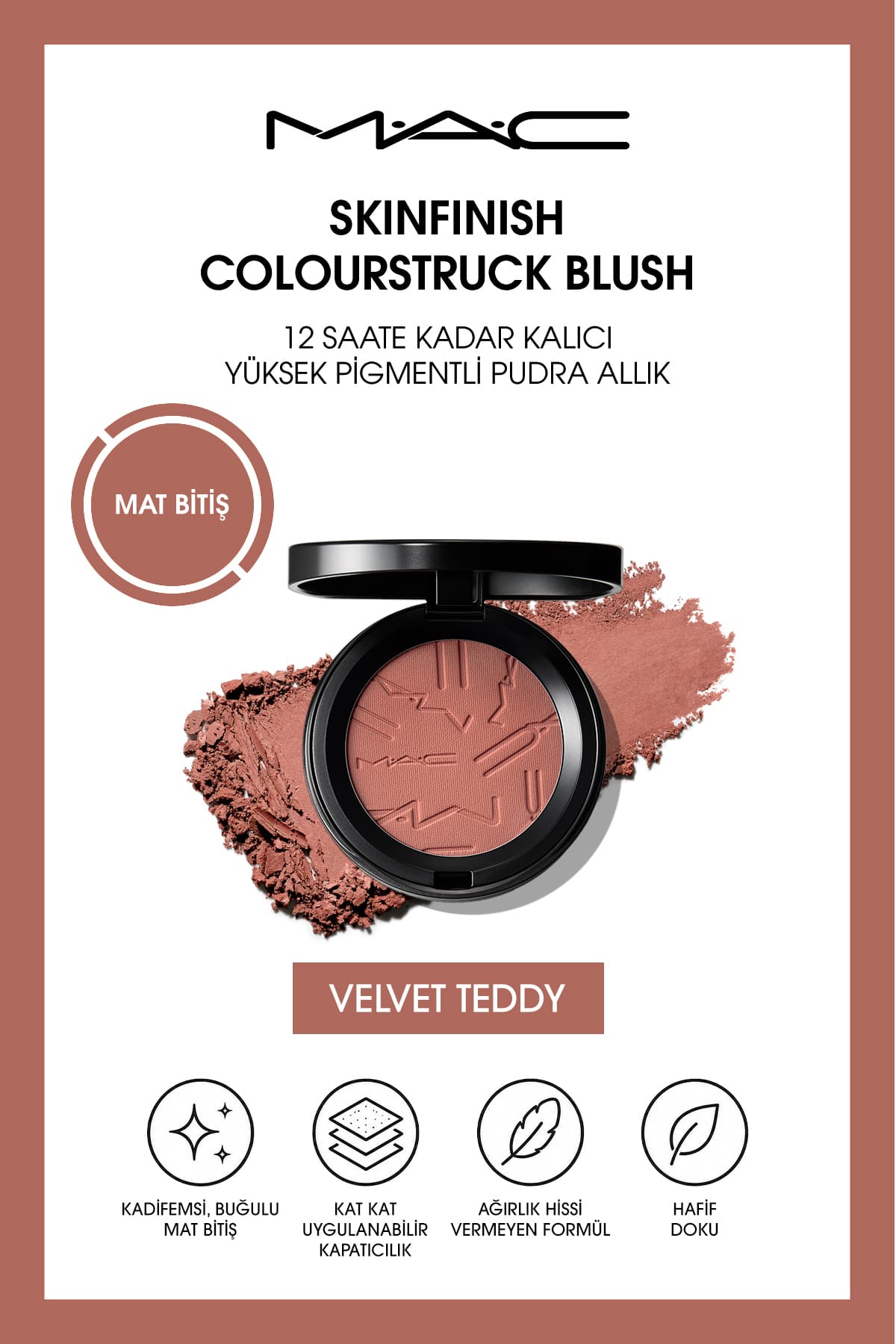 پودر رژگونه Mac Skinfinish Colourstruck Blush ماندگاری ۱۲ ساعته پیگمنت بالا مدل Velvet Teddy پودر رژگونه Mac Skinfinish Colourstruck Blush ماندگاری ۱۲ ساعته پیگمنت بالا مدل Velvet Teddy