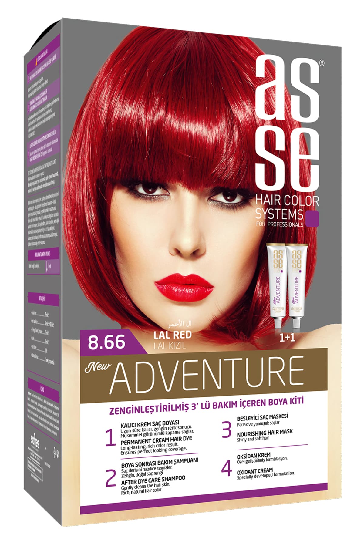 رنگ مو زنانه asse ست Adventure ماندگار 1+1 مدل 8.66 لال قرمز رنگ مو زنانه asse ست Adventure ماندگار 1+1 مدل 8.66 لال قرمز