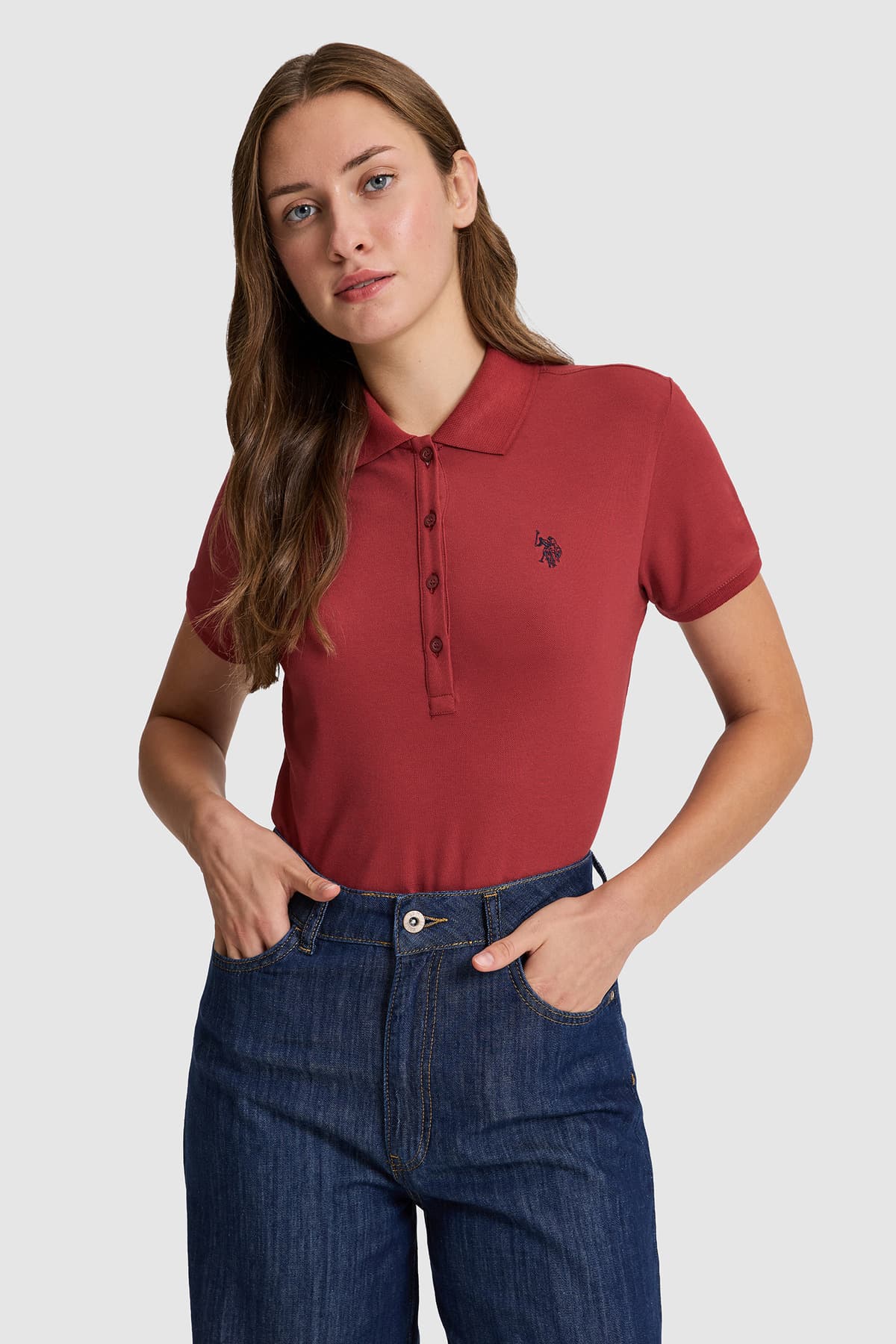 تیشرت زنانه یقه پولو U.S. Polo Assn. زرشکی ساده مدل 50321818-VR223 تیشرت زنانه یقه پولو U.S. Polo Assn. زرشکی ساده مدل 50321818-VR223