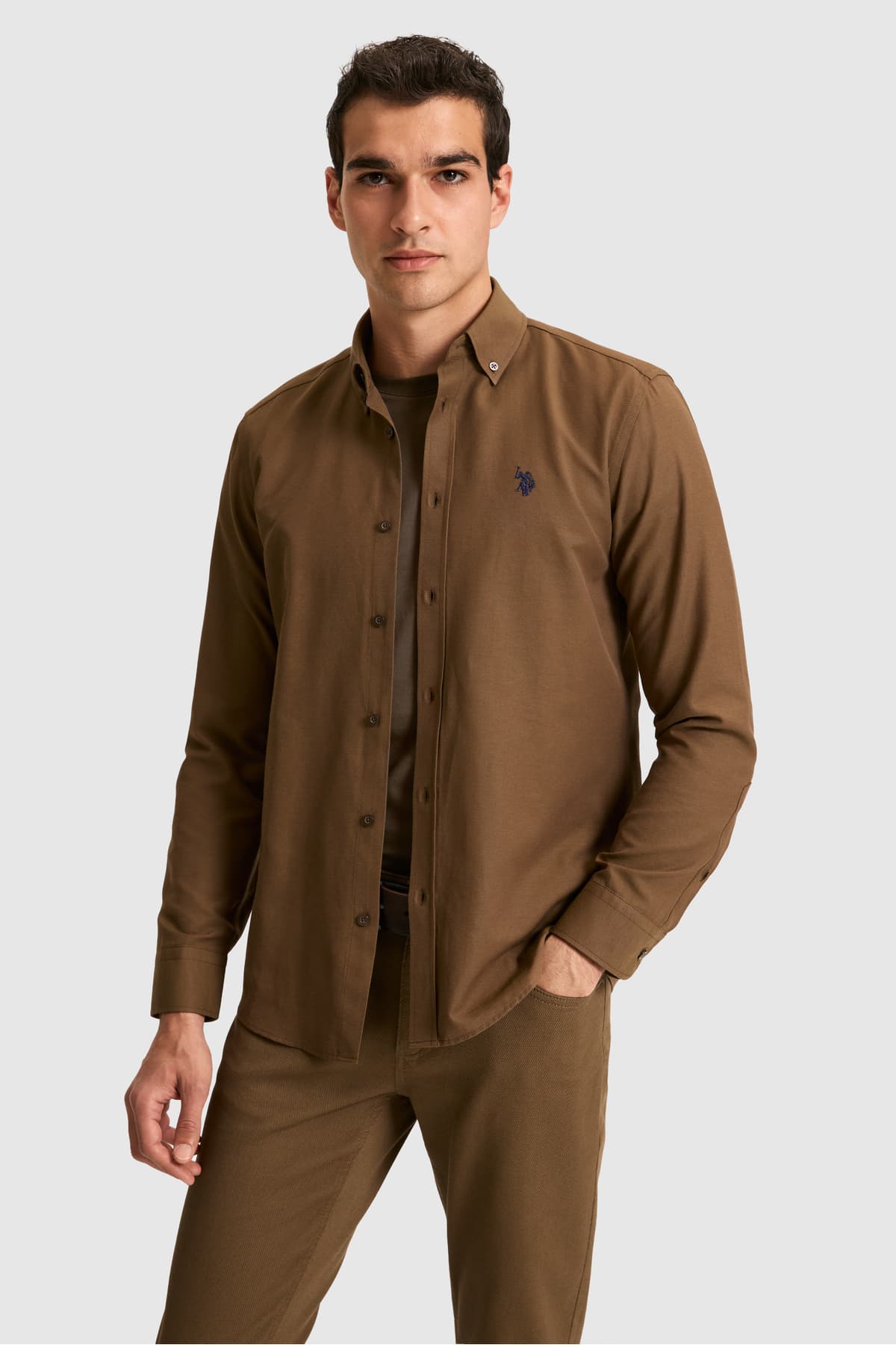 پیراهن مردانه U.S. Polo Assn. قهوهای آستینبلند ساده مدل 50324708-VR029 پیراهن مردانه U.S. Polo Assn. قهوهای آستینبلند ساده مدل 50324708-VR029