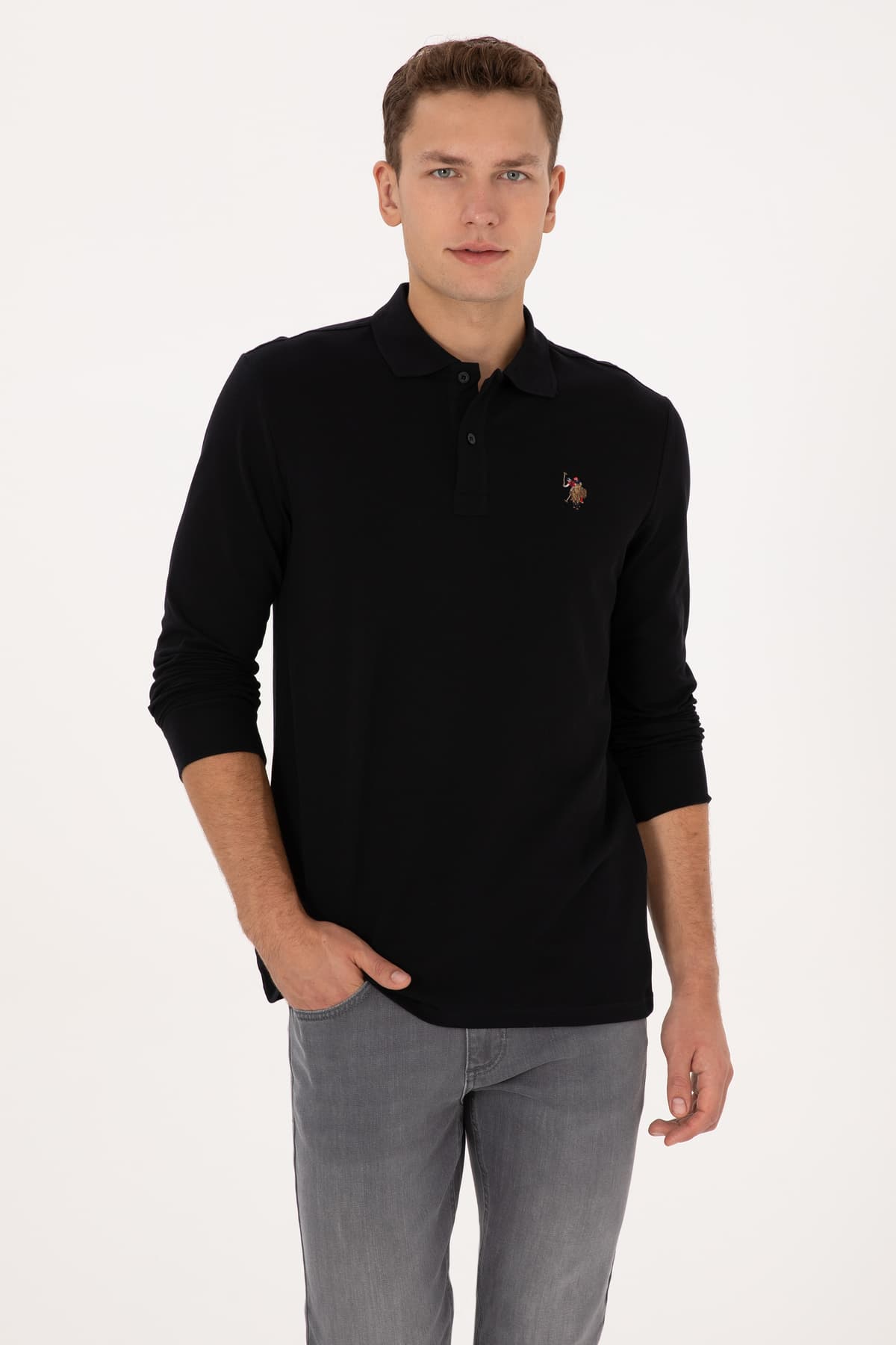 سویشرت مردانه U.S. Polo Assn. یقه پولو مشکی فیت معمولی مدل 50313772-VR046 سویشرت مردانه U.S. Polo Assn. یقه پولو مشکی فیت معمولی مدل 50313772-VR046