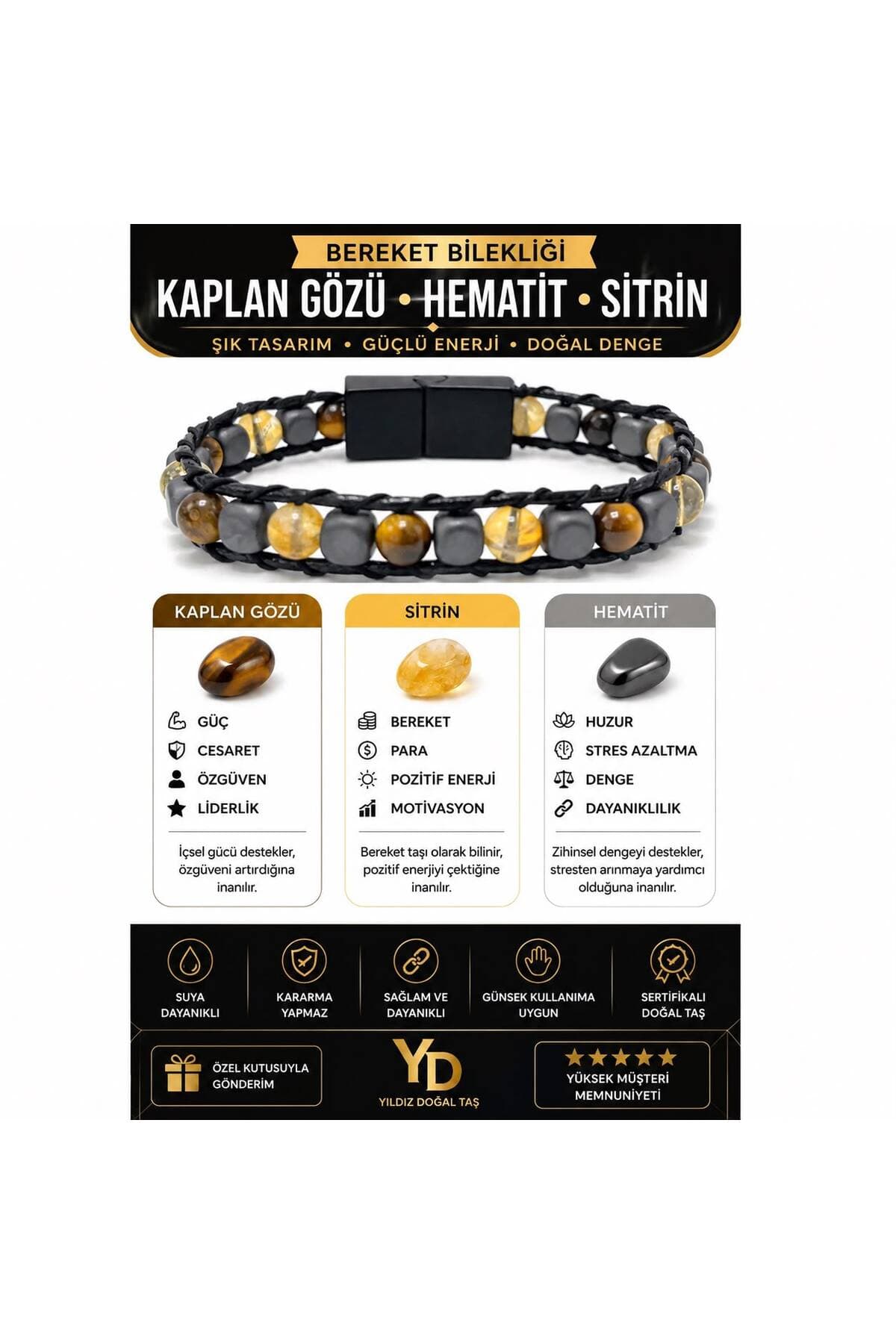 دستبند زنانه YILDIZ DOĞAL TAŞ سنگ طبیعی Bereket 6mm سیترین چشم ببر هماتیت دستبند زنانه YILDIZ DOĞAL TAŞ سنگ طبیعی Bereket 6mm سیترین چشم ببر هماتیت
