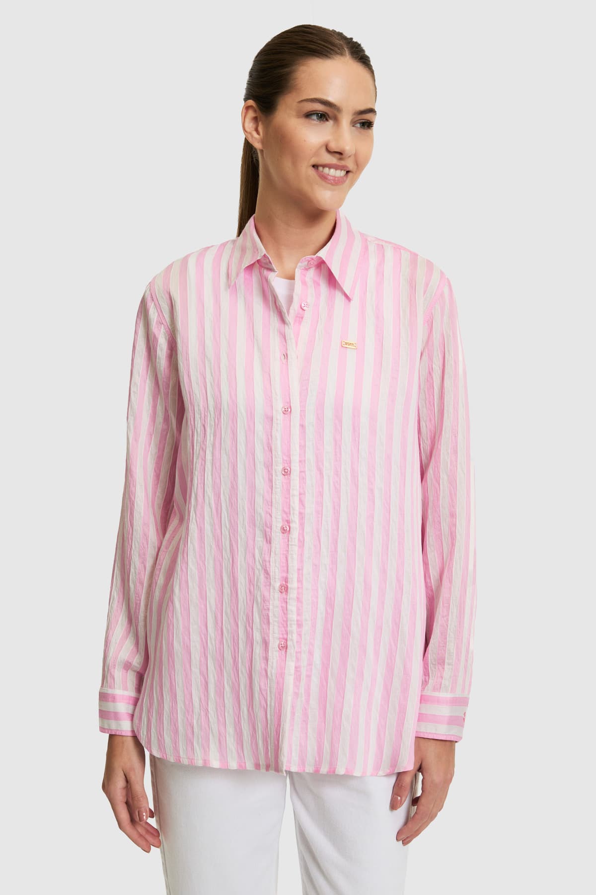 پیراهن زنانه U.S. Polo Assn. صورتی آستین بلند راهراه مدل 50324736-VR041 پیراهن زنانه U.S. Polo Assn. صورتی آستین بلند راهراه مدل 50324736-VR041