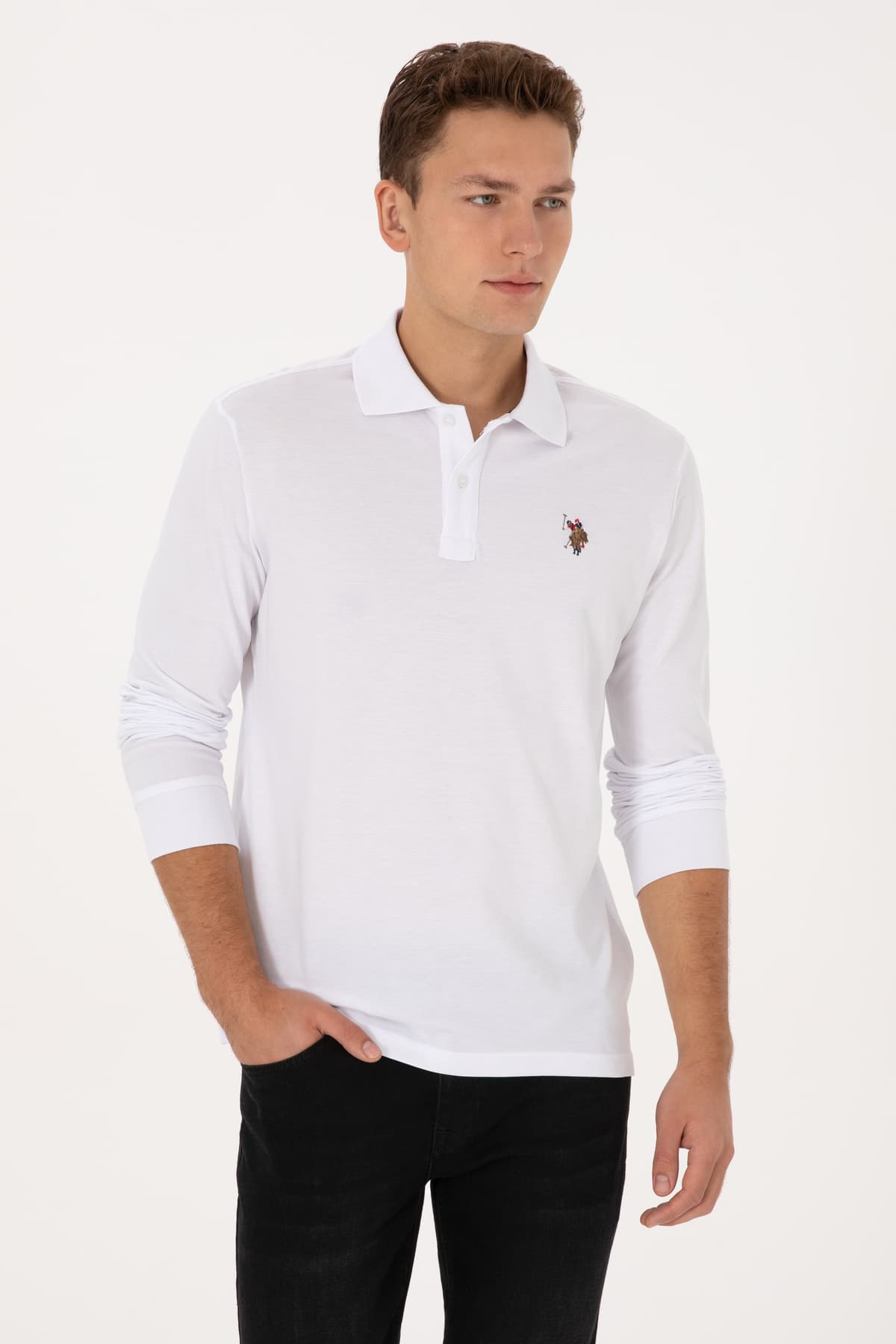 اسوئیت شرت مردانه U.S. Polo Assn. فیت معمولی یقه پولو سفید ساده مدل 50313772-VR013 اسوئیت شرت مردانه U.S. Polo Assn. فیت معمولی یقه پولو سفید ساده مدل 50313772-VR013