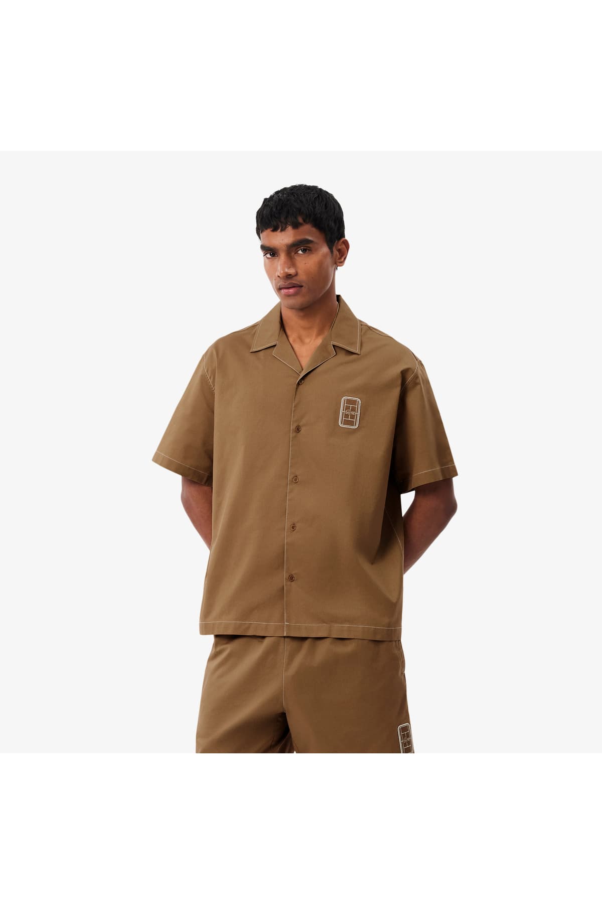 پیراهن مردانه Lacoste فیت ریلکس آستین کوتاه قهوهای پیراهن مردانه Lacoste فیت ریلکس آستین کوتاه قهوهای