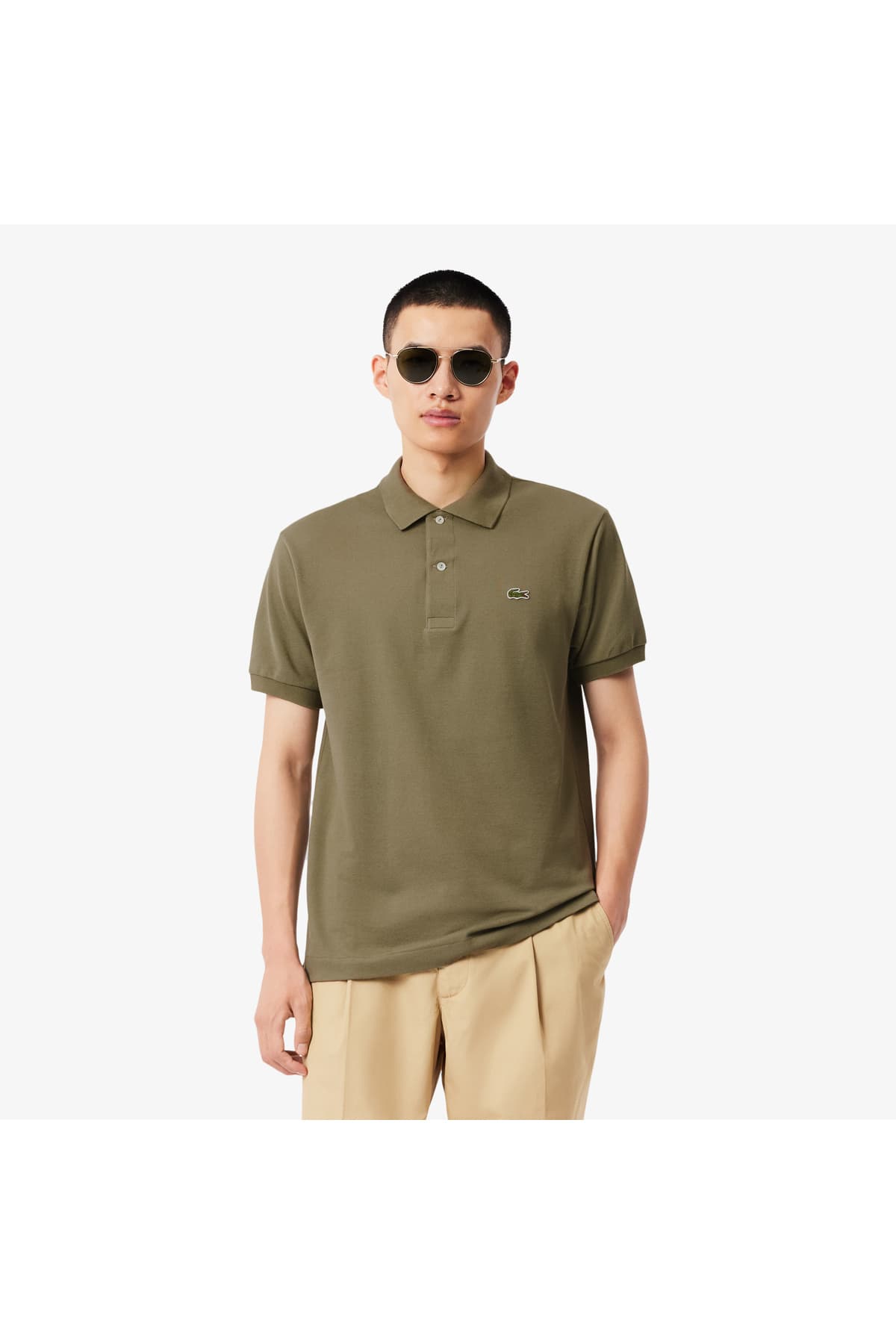 پولو مردانه Lacoste فیت کلاسیک خاکی مدل L.12.12 پولو مردانه Lacoste فیت کلاسیک خاکی مدل L.12.12