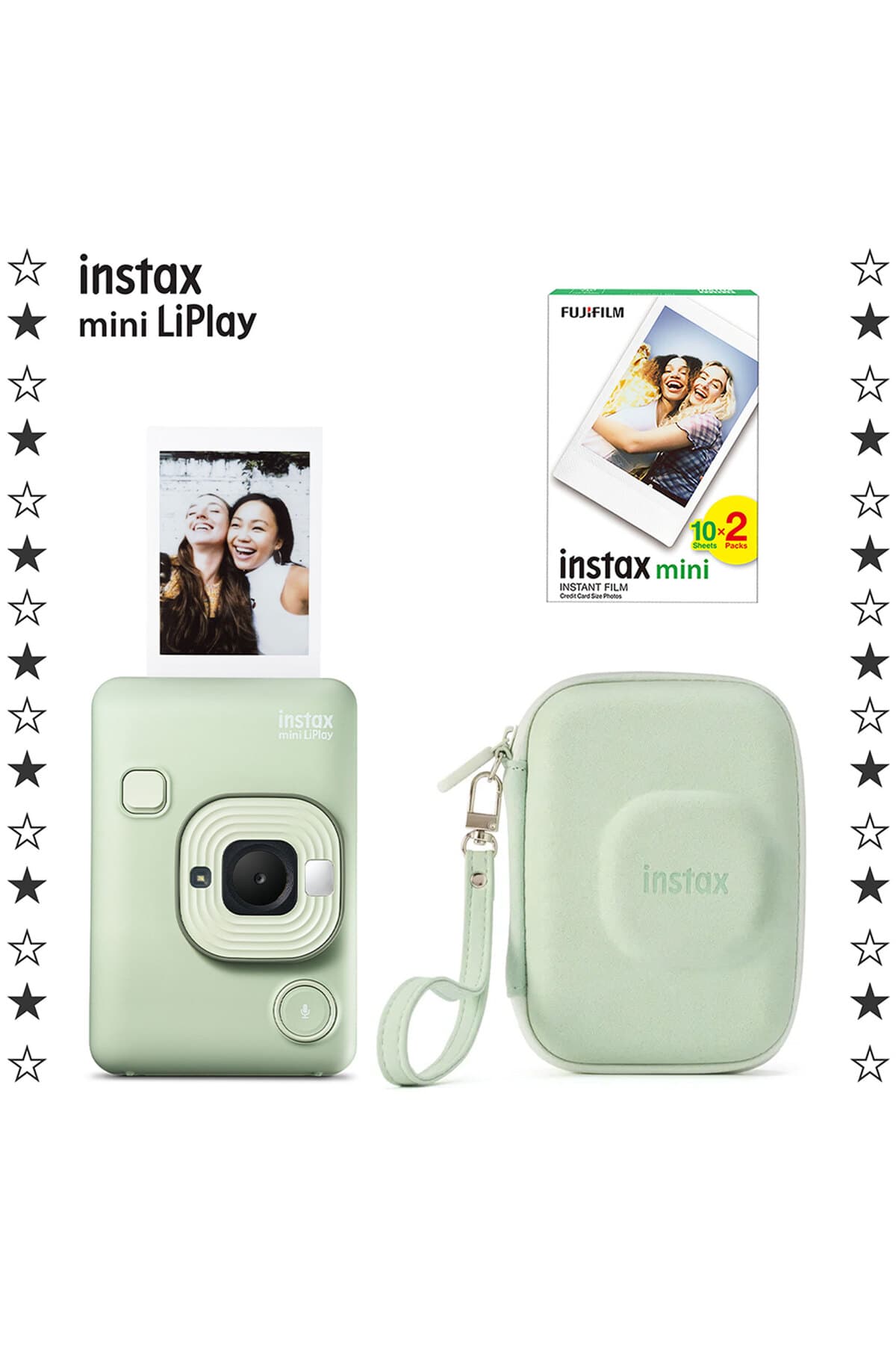 دوربین فوری Fujifilm Instax mini LiPlay سبز ماچا با 20 فیلم و کیف دوربین فوری Fujifilm Instax mini LiPlay سبز ماچا با 20 فیلم و کیف