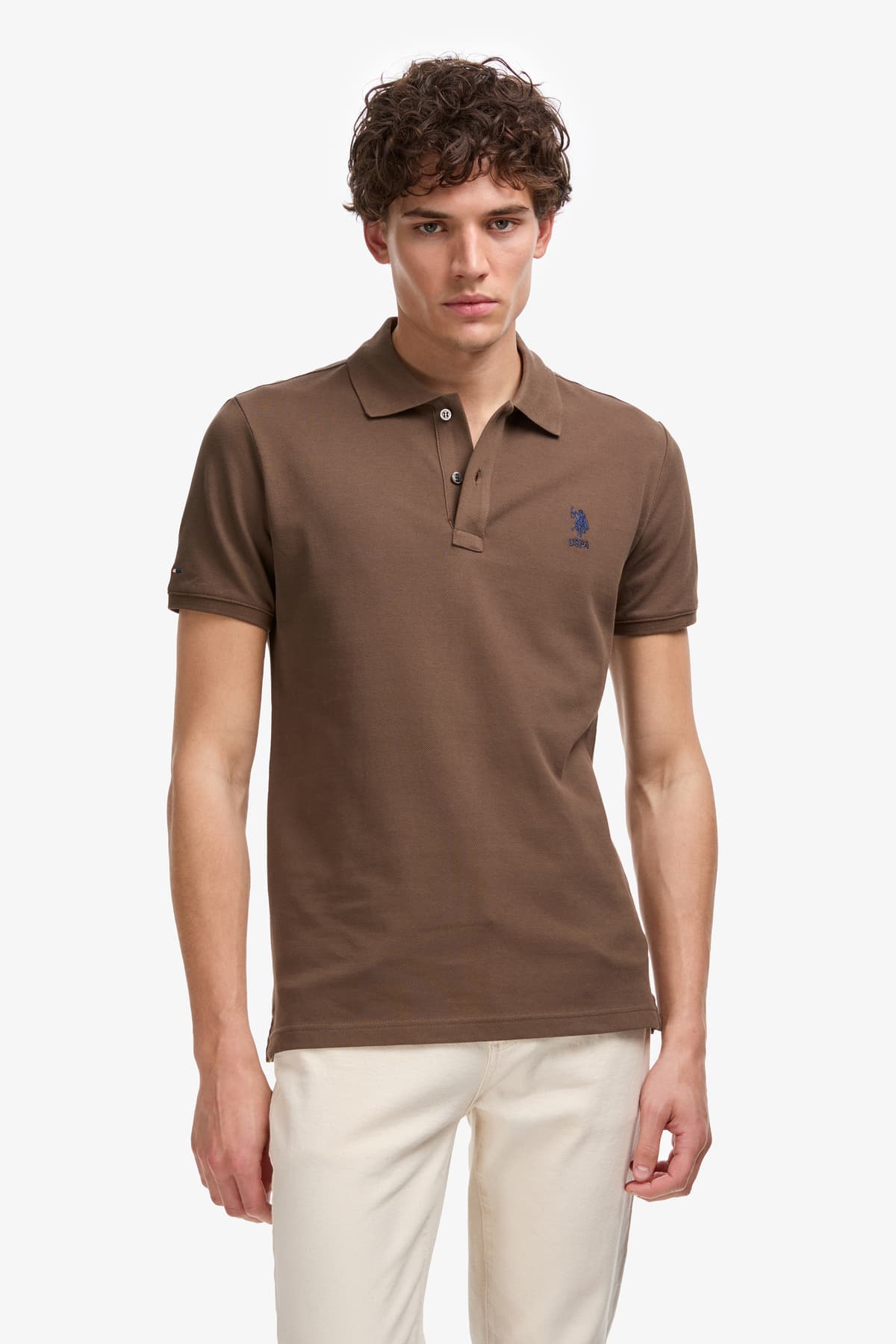 تیشرت مردانه U.S. Polo Assn. یقه پولو اسلیم فیت قهوهای ساده مدل 50322304-VR029 تیشرت مردانه U.S. Polo Assn. یقه پولو اسلیم فیت قهوهای ساده مدل 50322304-VR029