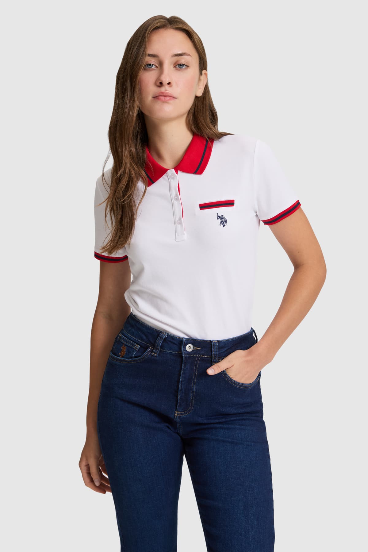 تیشرت زنانه U.S. Polo Assn. سفید یقه پولو ساده مدل 50323455-VR013 تیشرت زنانه U.S. Polo Assn. سفید یقه پولو ساده مدل 50323455-VR013