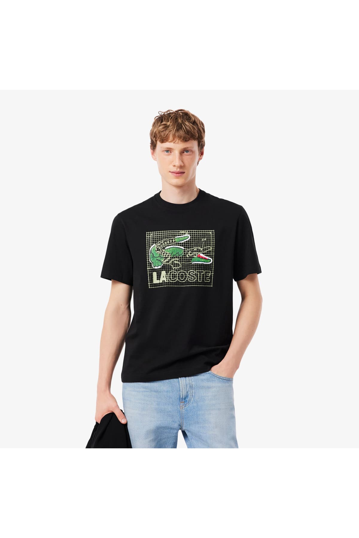 تیشرت مردانه Lacoste یقه گرد مشکی چاپی فیت کلاسیک تیشرت مردانه Lacoste یقه گرد مشکی چاپی فیت کلاسیک