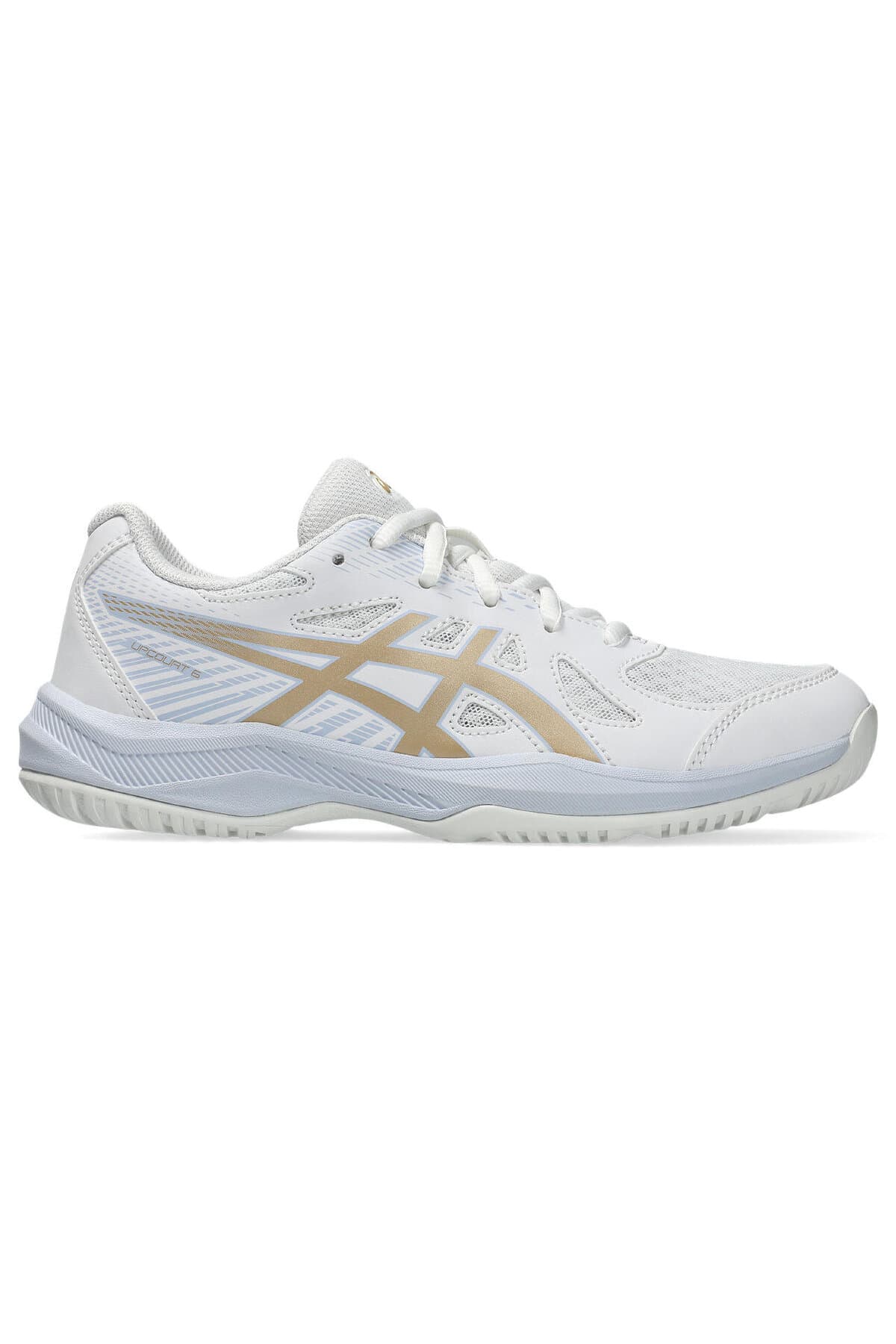 کفش والیبال Asics کرم و نقرهای خالص مدل UPCOURT 6 GS 1074A045-103 کفش والیبال Asics کرم و نقرهای خالص مدل UPCOURT 6 GS 1074A045-103