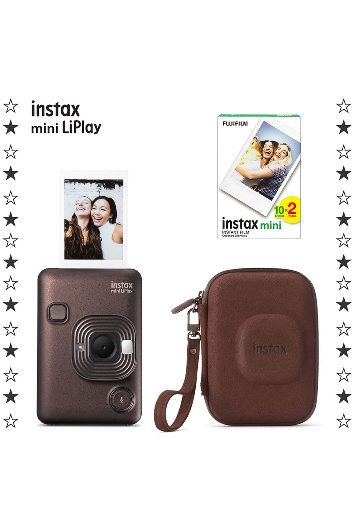 دوربین فوری Fujifilm instax mini LiPlay برنز تیره همراه فیلم 20 تایی و کیف دوربین فوری Fujifilm instax mini LiPlay برنز تیره همراه فیلم 20 تایی و کیف