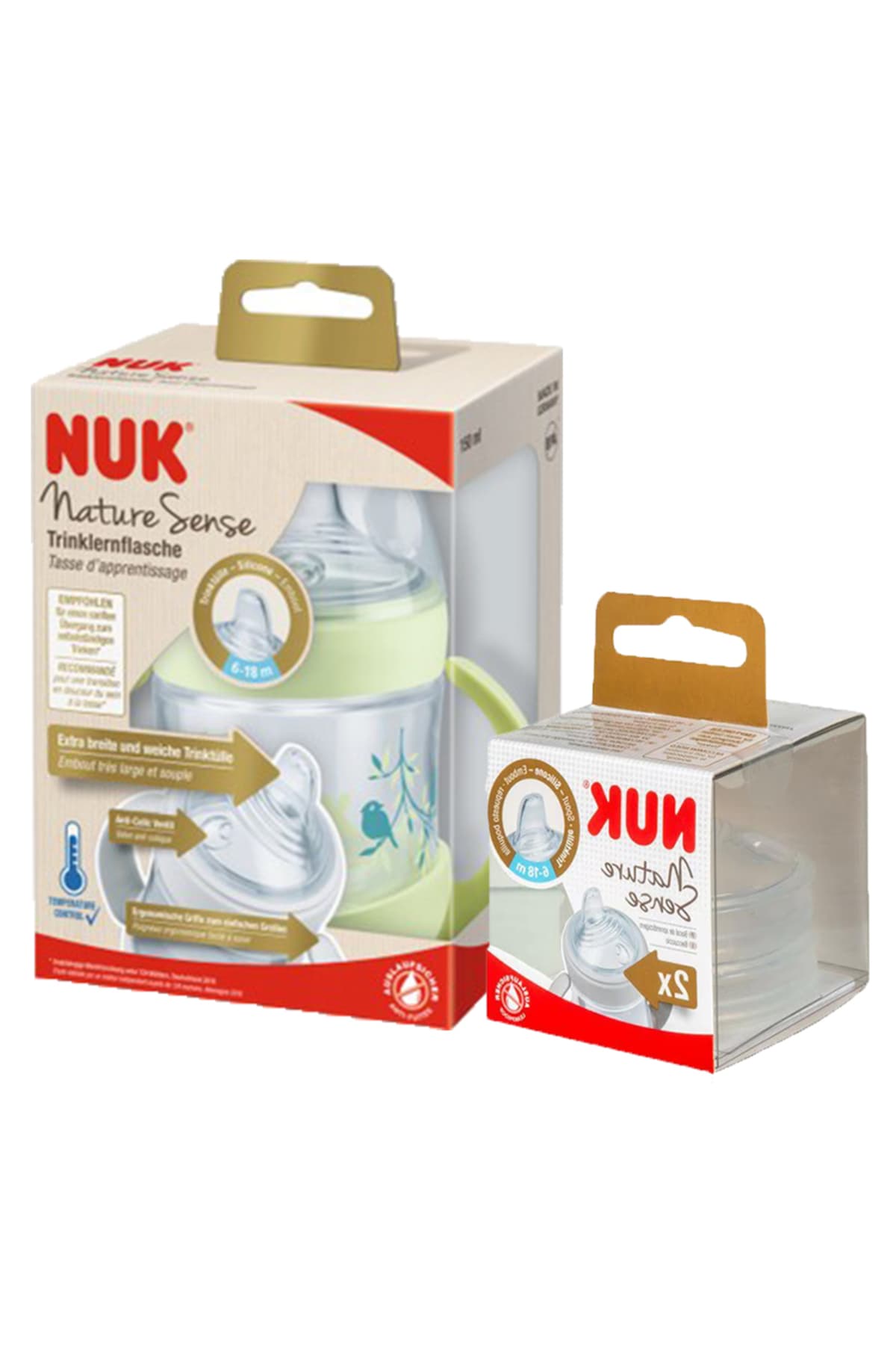 لیوان آموزشی Nuk Nature Sense نشانگر دما PP 150 ml ۲ سر یدکی سبز لیوان آموزشی Nuk Nature Sense نشانگر دما PP 150 ml ۲ سر یدکی سبز