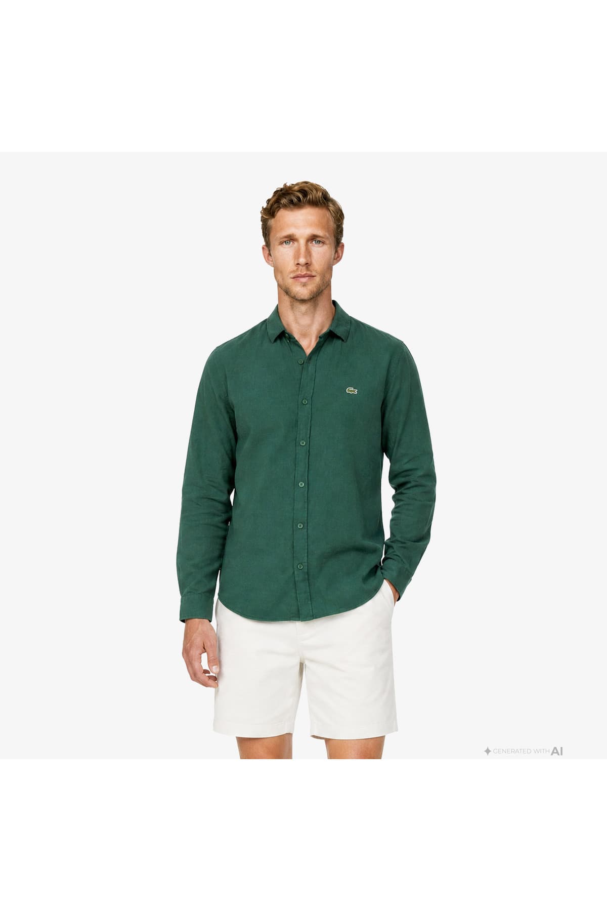پیراهن مردانه Lacoste سبز کتان فیت معمولی پیراهن مردانه Lacoste سبز کتان فیت معمولی