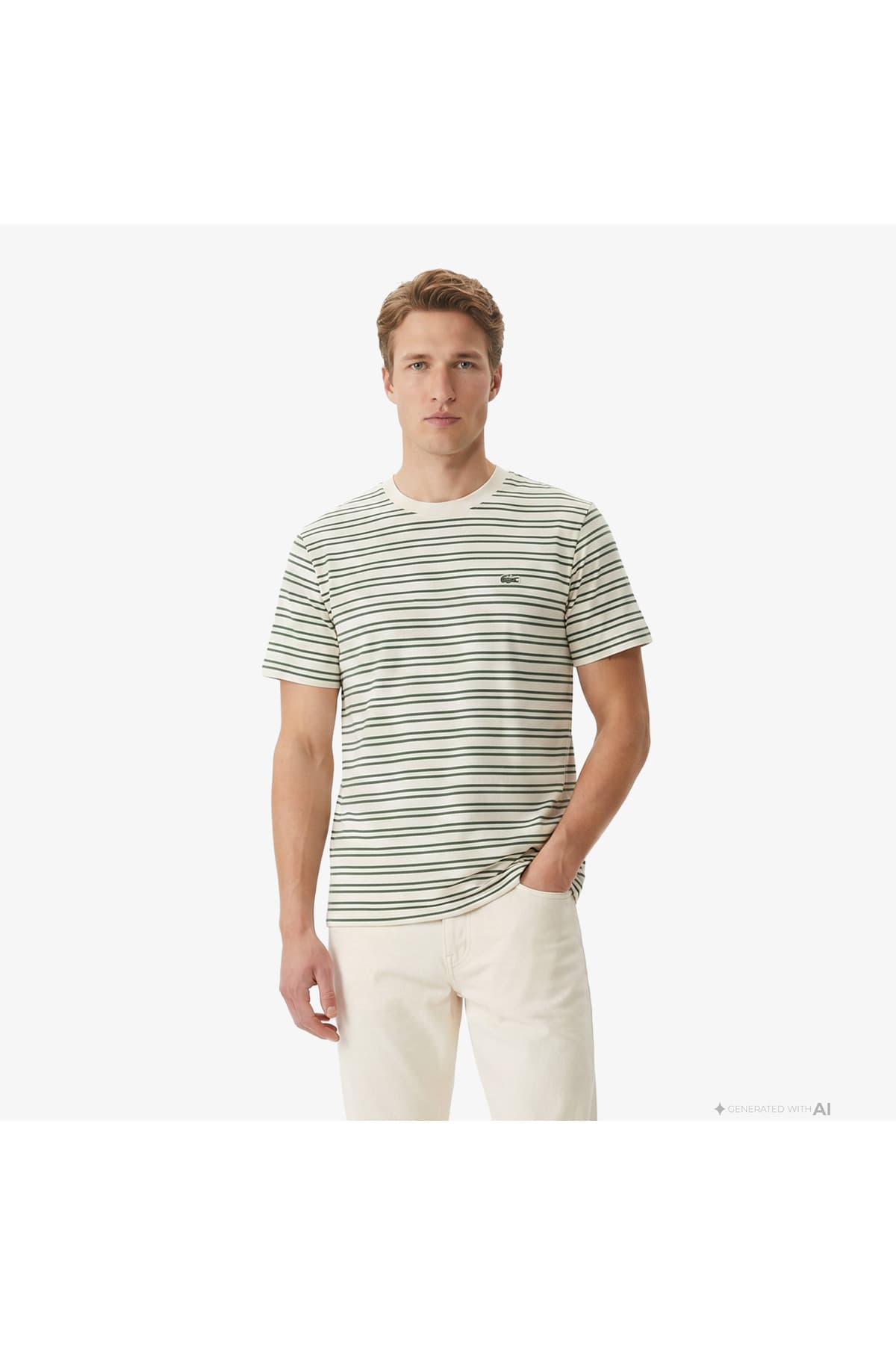 تیشرت مردانه Lacoste فیت کلاسیک یقه گرد راهراه سبز تیشرت مردانه Lacoste فیت کلاسیک یقه گرد راهراه سبز