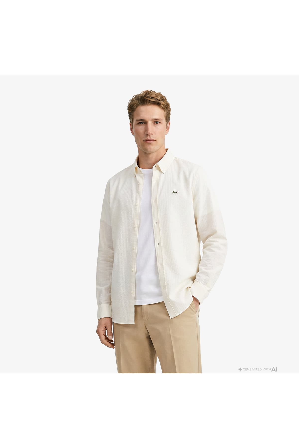 پیراهن مردانه Lacoste یقه دکمهدار فیت معمولی کرم پیراهن مردانه Lacoste یقه دکمهدار فیت معمولی کرم
