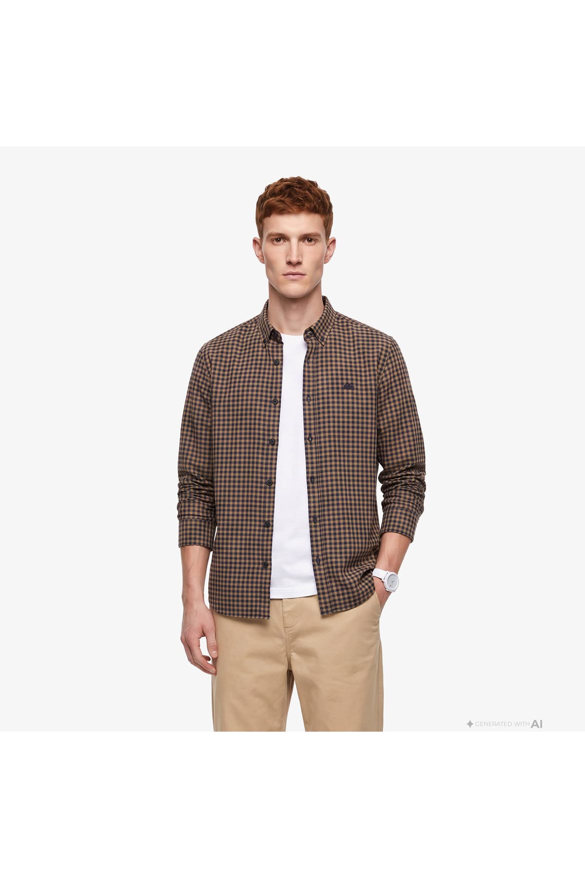 پیراهن مردانه Lacoste یقه دکمهدار چهارخانه قهوهای فیت معمولی پیراهن مردانه Lacoste یقه دکمهدار چهارخانه قهوهای فیت معمولی
