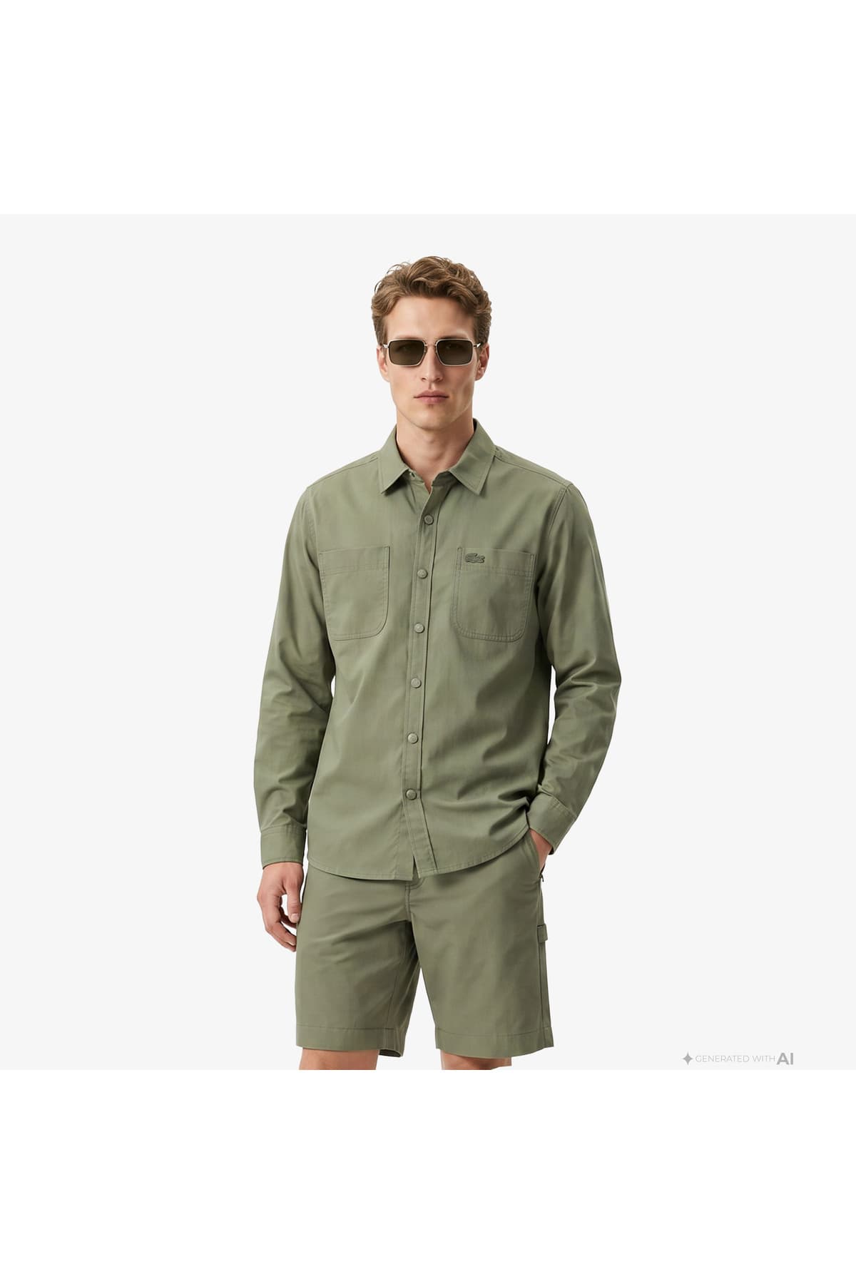 پیراهن مردانه Lacoste خاکی فیت معمولی پیراهن مردانه Lacoste خاکی فیت معمولی