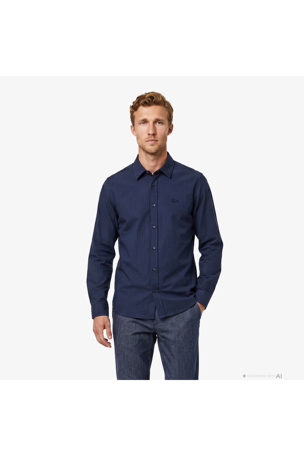 پیراهن مردانه Lacoste یقه دکمهدار راهراه سرمهای فیت معمولی پیراهن مردانه Lacoste یقه دکمهدار راهراه سرمهای فیت معمولی