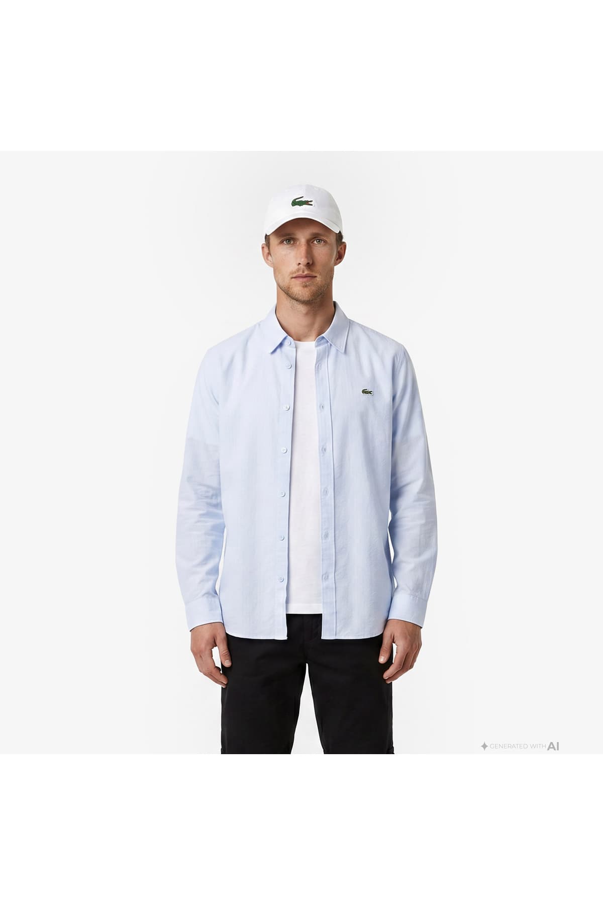 پیراهن مردانه Lacoste فیت معمولی یقه دکمهدار آبی روشن پیراهن مردانه Lacoste فیت معمولی یقه دکمهدار آبی روشن