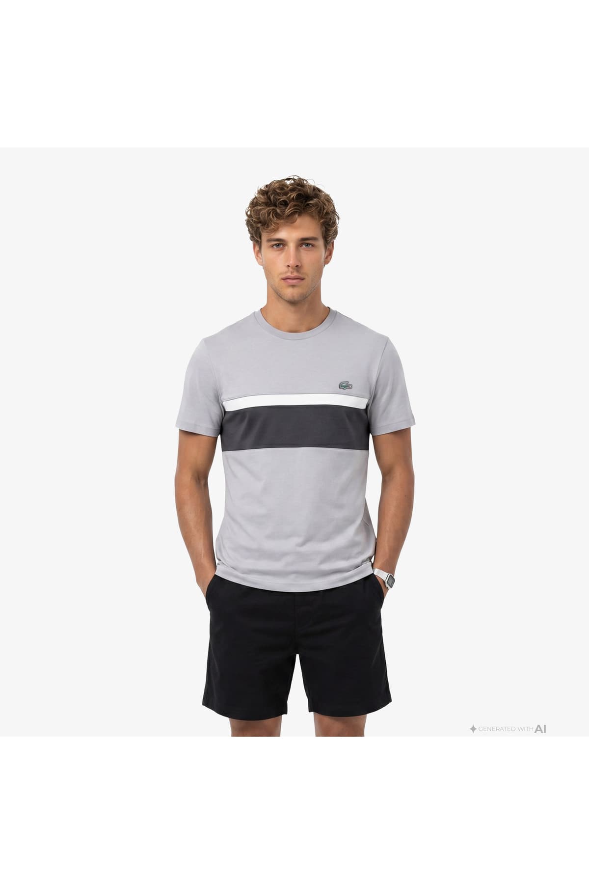 تیشرت مردانه Lacoste فیت معمولی یقه گرد رنگبلوک خاکستری تیشرت مردانه Lacoste فیت معمولی یقه گرد رنگبلوک خاکستری