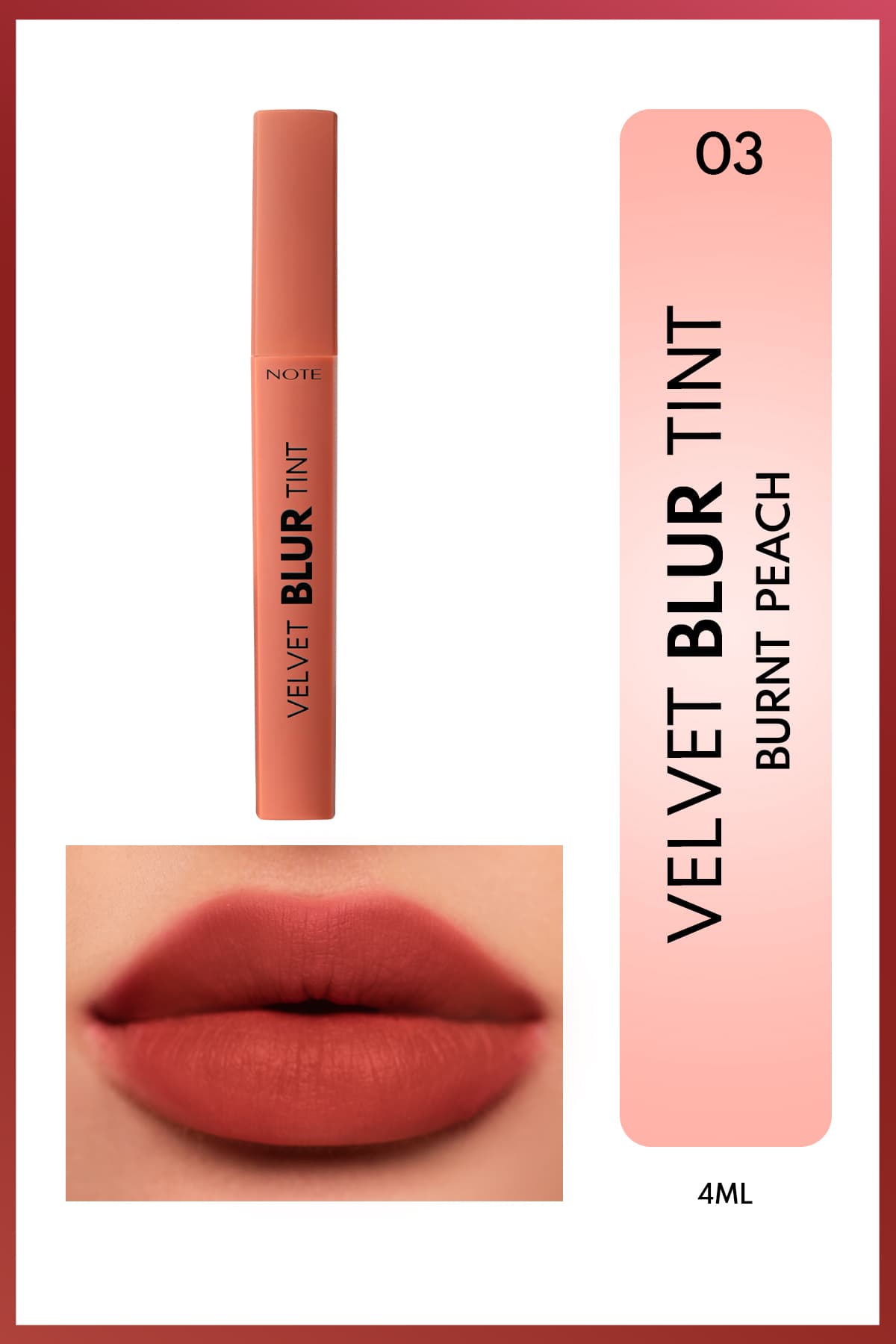رژ لب مات مرطوبکننده Note Cosmetics با پایان مخملی Velvet Blur Tint مدل 03 Burnt Peach - Nude رژ لب مات مرطوبکننده Note Cosmetics با پایان مخملی Velvet Blur Tint مدل 03 Burnt Peach - Nude