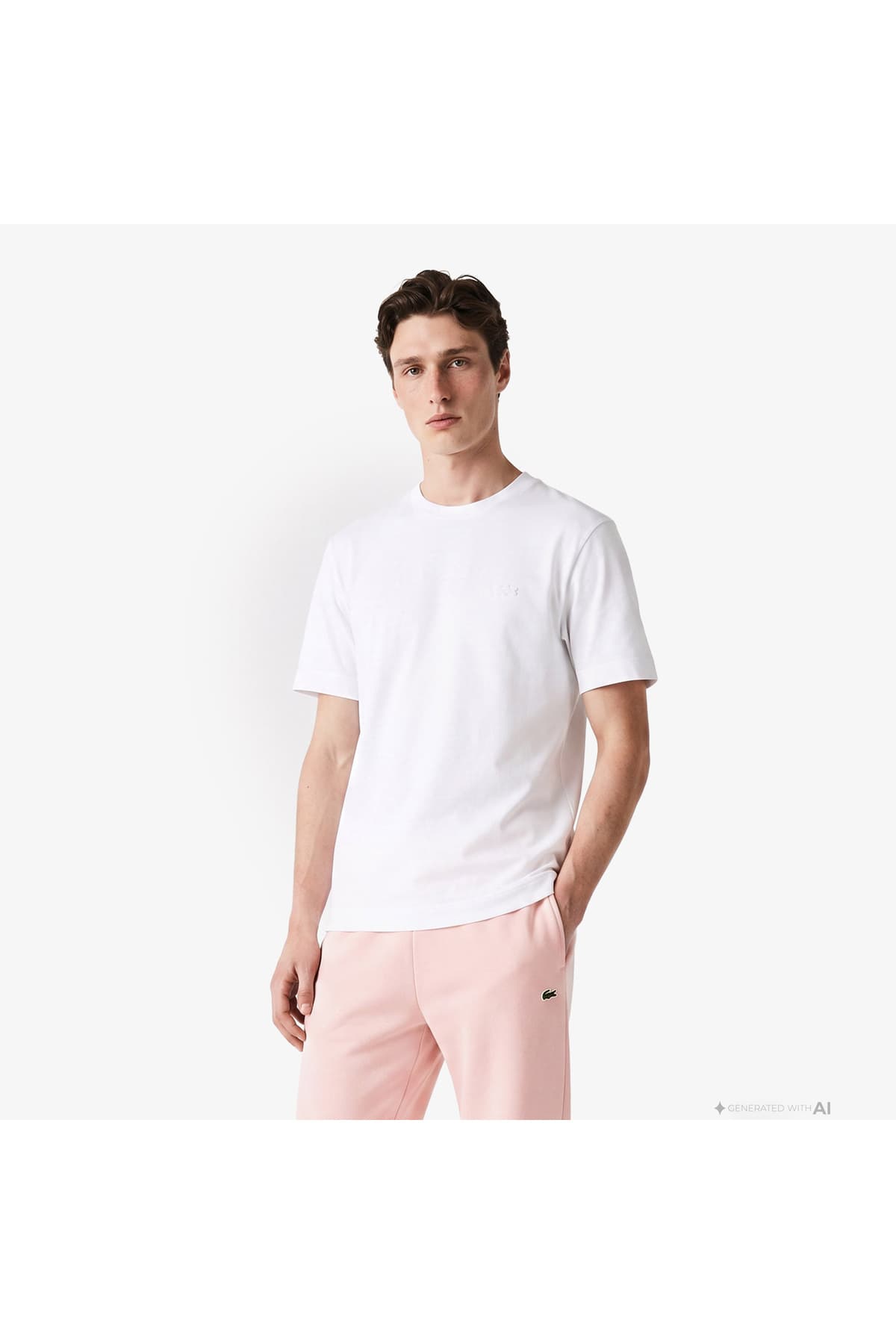 تیشرت مردانه Lacoste سفید فیت اورسایز یقه گرد تیشرت مردانه Lacoste سفید فیت اورسایز یقه گرد