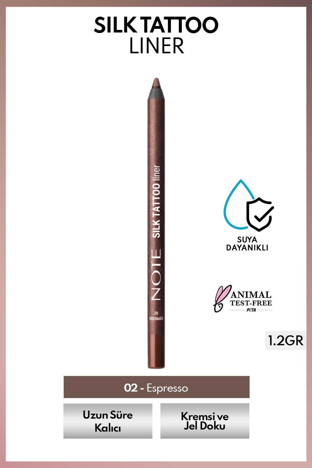مداد چشم ژلی ضدآب Note Cosmetics Silk Tattoo Liner مدل 02 Espresso قهوهای براق مداد چشم ژلی ضدآب Note Cosmetics Silk Tattoo Liner مدل 02 Espresso قهوهای براق