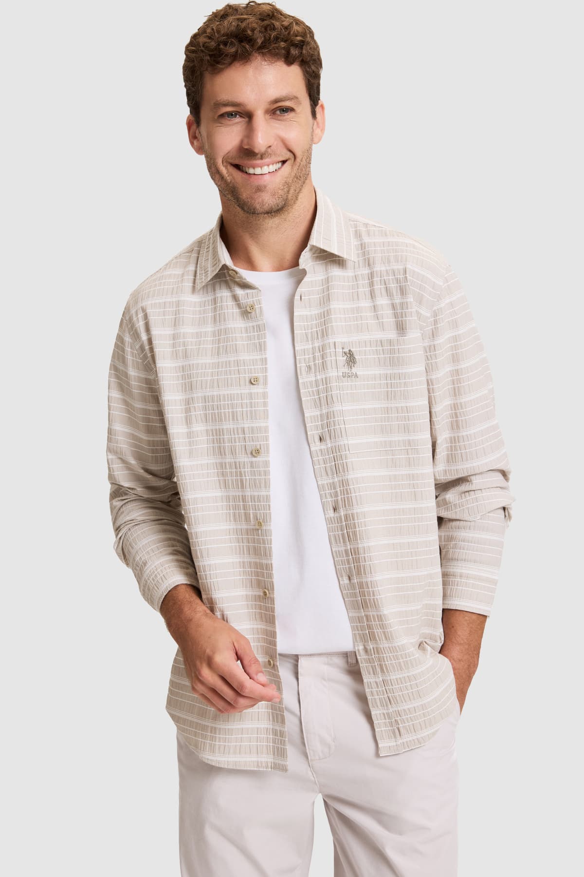 پیراهن مردانه U.S. Polo Assn. آستین بلند رنگ سنگی مدل 50324782-VR049 پیراهن مردانه U.S. Polo Assn. آستین بلند رنگ سنگی مدل 50324782-VR049