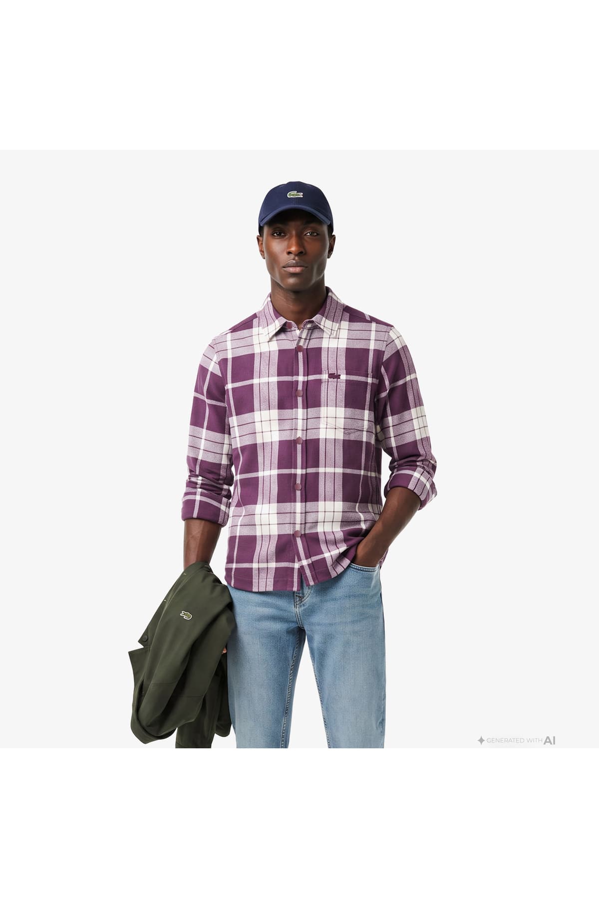 پیراهن مردانه Lacoste فیت معمولی چهارخونه زرشکی پیراهن مردانه Lacoste فیت معمولی چهارخونه زرشکی