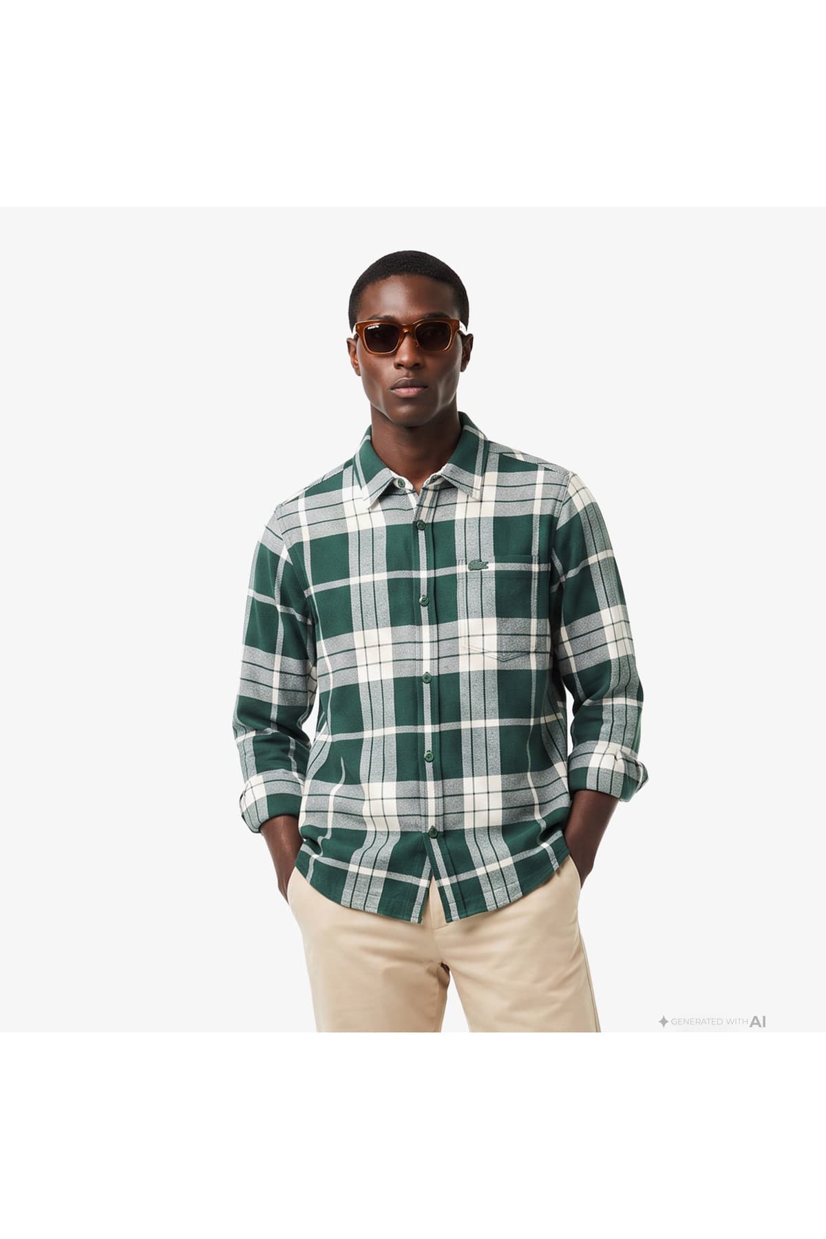 پیراهن مردانه Lacoste فیت معمولی چهارخانه سبز تیره پیراهن مردانه Lacoste فیت معمولی چهارخانه سبز تیره