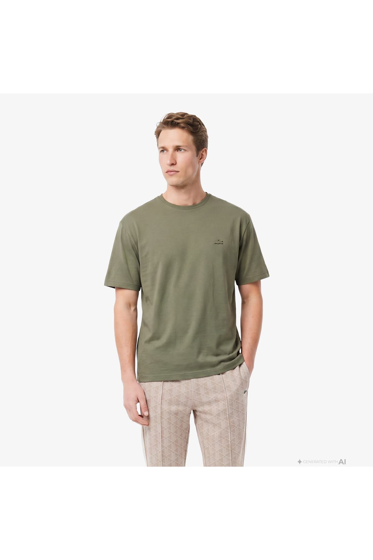 تیشرت مردانه Lacoste یقه گرد فیت آزاد رنگ خاکی تیشرت مردانه Lacoste یقه گرد فیت آزاد رنگ خاکی