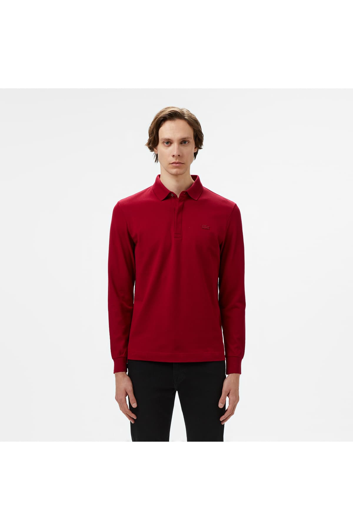 پولوشرت مردانه Lacoste فیت معمولی آستین بلند زرشکی مدل Paris پولوشرت مردانه Lacoste فیت معمولی آستین بلند زرشکی مدل Paris