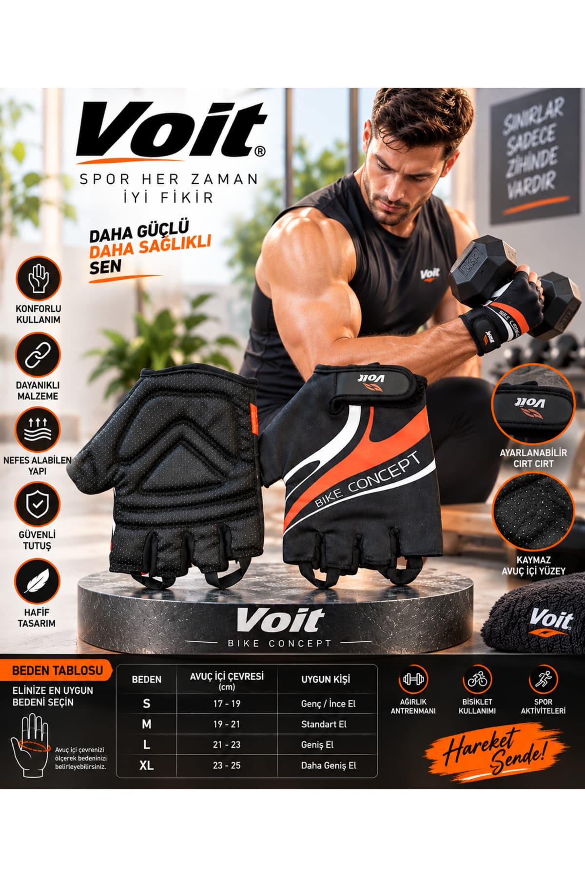 دستکش فیتنس و وزنهبرداری یونیسکس Voit مدل 8206 دستکش فیتنس و وزنهبرداری یونیسکس Voit مدل 8206