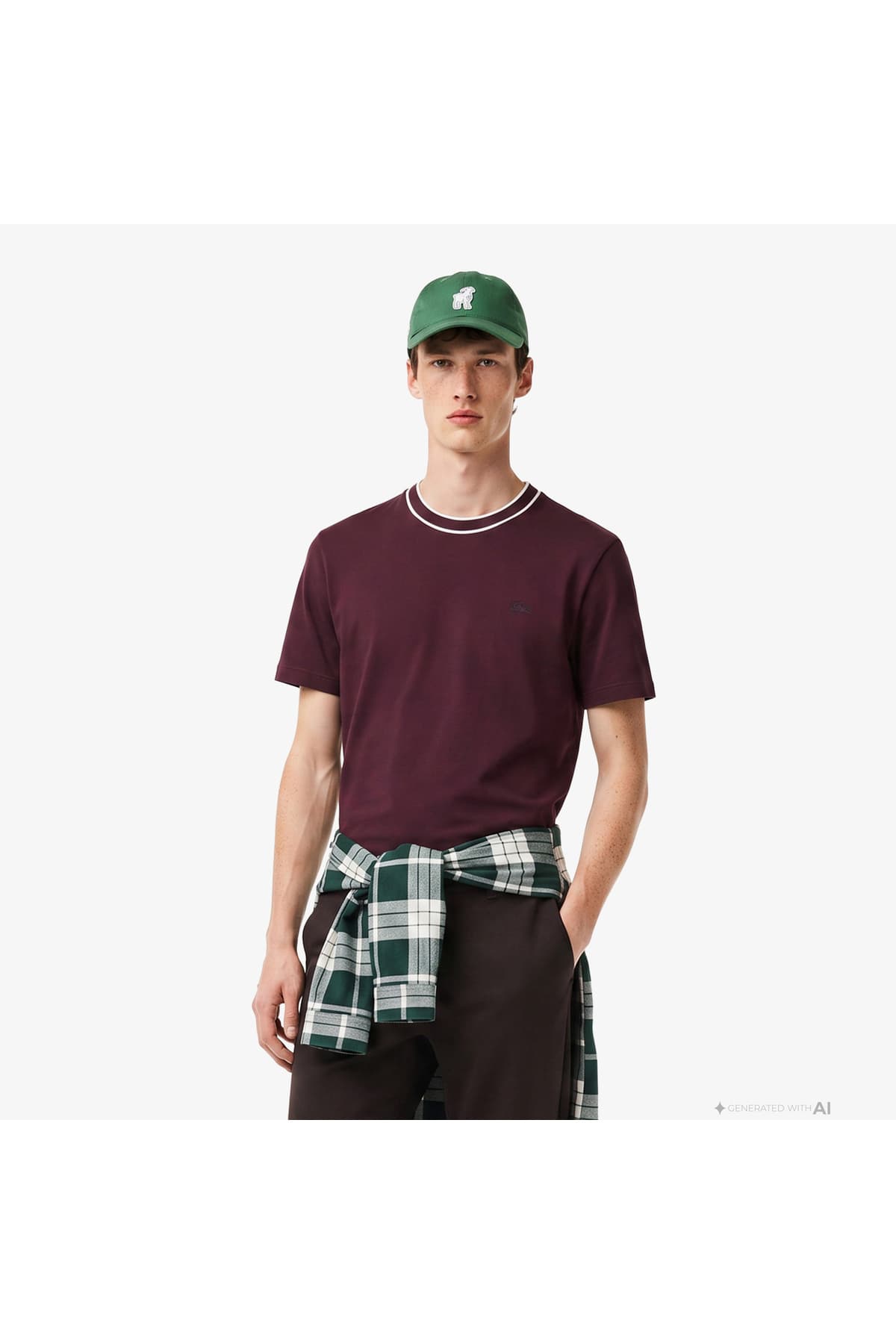تیشرت مردانه Lacoste فیت معمولی یقه گرد زرشکی تیشرت مردانه Lacoste فیت معمولی یقه گرد زرشکی