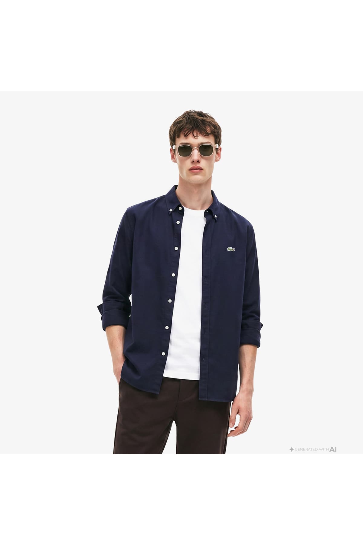 پیراهن مردانه Lacoste یقه دکمهدار سرمهای فیت معمولی پیراهن مردانه Lacoste یقه دکمهدار سرمهای فیت معمولی