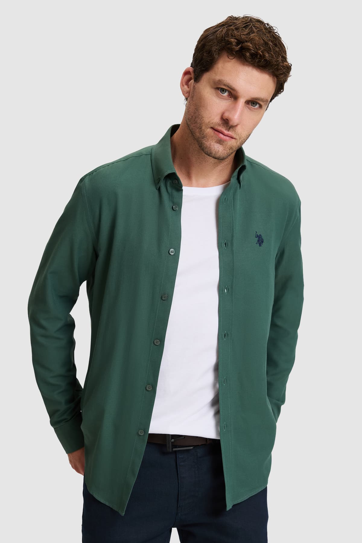 پیراهن مردانه U.S. Polo Assn. آستینبلند سبز تیره ساده مدل 50324708-VR079 پیراهن مردانه U.S. Polo Assn. آستینبلند سبز تیره ساده مدل 50324708-VR079