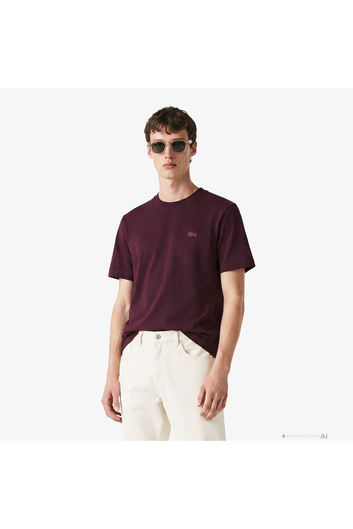 تیشرت مردانه Lacoste فیت کلاسیک یقه گرد زرشکی تیشرت مردانه Lacoste فیت کلاسیک یقه گرد زرشکی