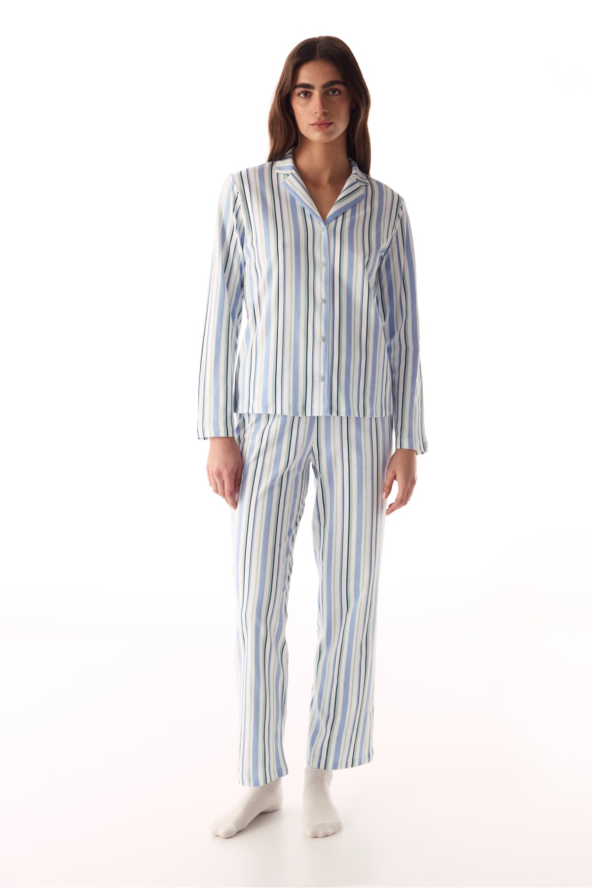 ست پیژامه پیراهن و شلوار نخی Penti طوسی روشن طرح Cool Stripes ست پیژامه پیراهن و شلوار نخی Penti طوسی روشن طرح Cool Stripes