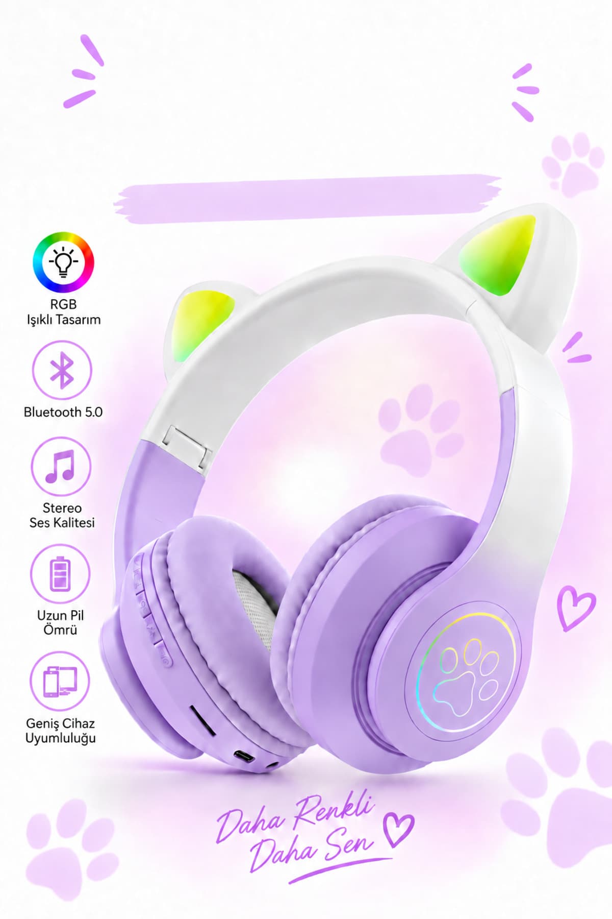 هدفون بلوتوثی بچگانه VOOKA گربهای مدل Pro 5.0 با نور RGB LED هدفون بلوتوثی بچگانه VOOKA گربهای مدل Pro 5.0 با نور RGB LED