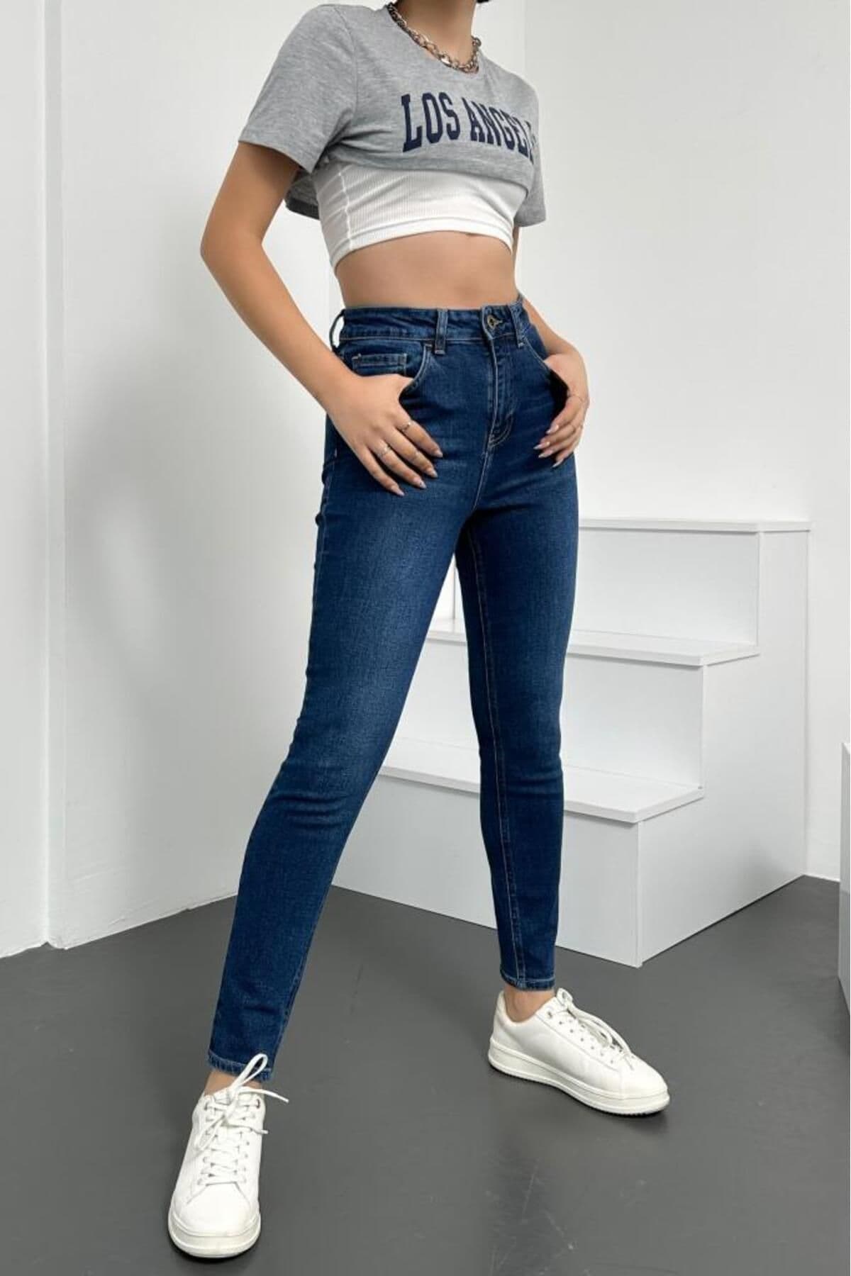 شلوار جین زنانه HLT JEANS آبی سوپر اسکینی فیت کمر بلند کشی مدل JENNİE-STEVE شلوار جین زنانه HLT JEANS آبی سوپر اسکینی فیت کمر بلند کشی مدل JENNİE-STEVE