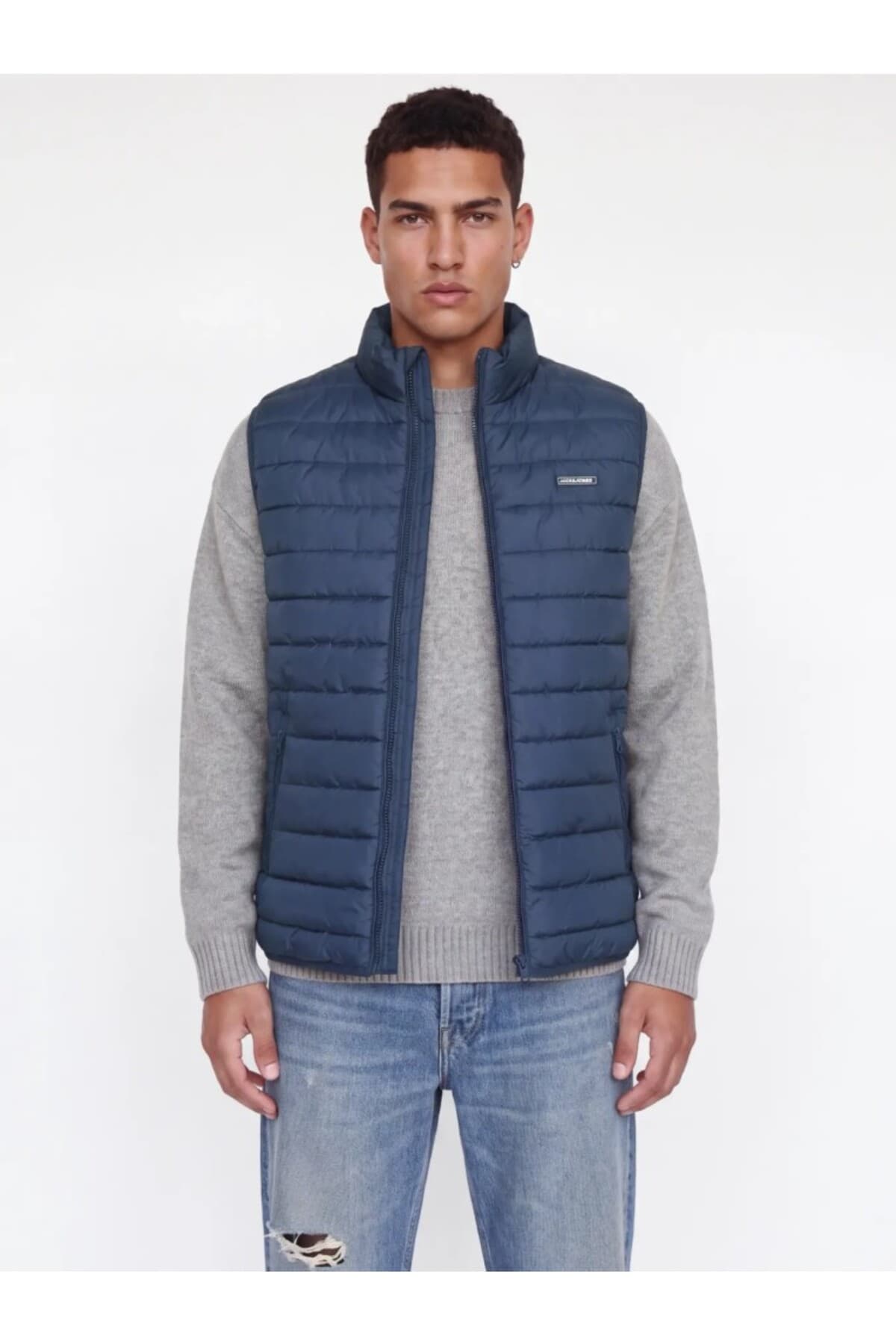 جلیقه مردانه Jack & Jones JJELVIS Lıght یقهدار سرمهای مدل 12299201 جلیقه مردانه Jack & Jones JJELVIS Lıght یقهدار سرمهای مدل 12299201