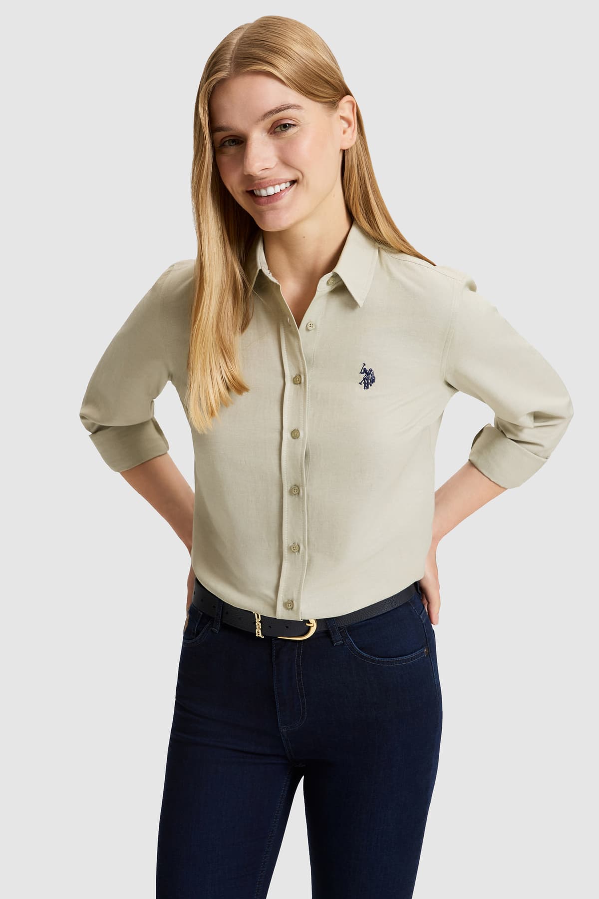 پیراهن زنانه U.S. Polo Assn. خاکی روشن آستینبلند ساده مدل 50324791-VR183 پیراهن زنانه U.S. Polo Assn. خاکی روشن آستینبلند ساده مدل 50324791-VR183