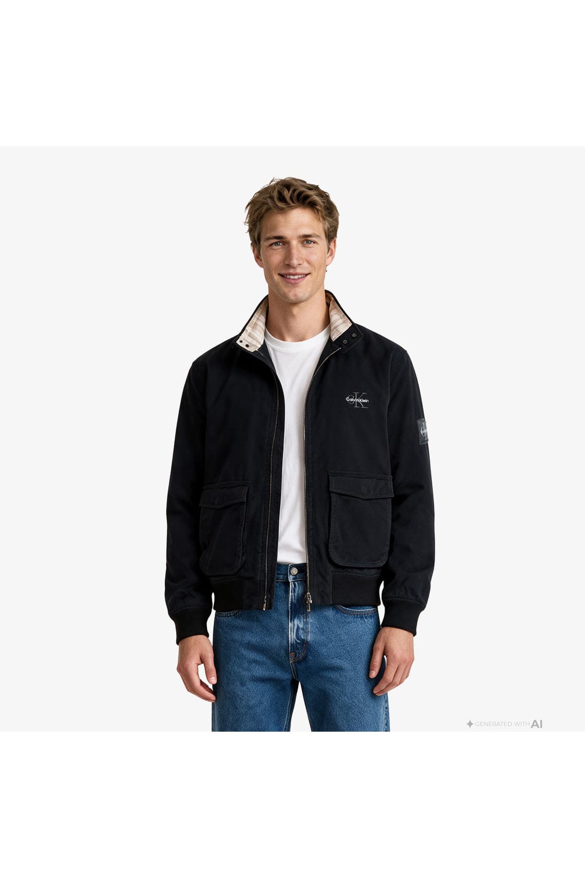 ژاکت مردانه Calvin Klein نخی آستر فلانل مدل Harrington مشکی ژاکت مردانه Calvin Klein نخی آستر فلانل مدل Harrington مشکی