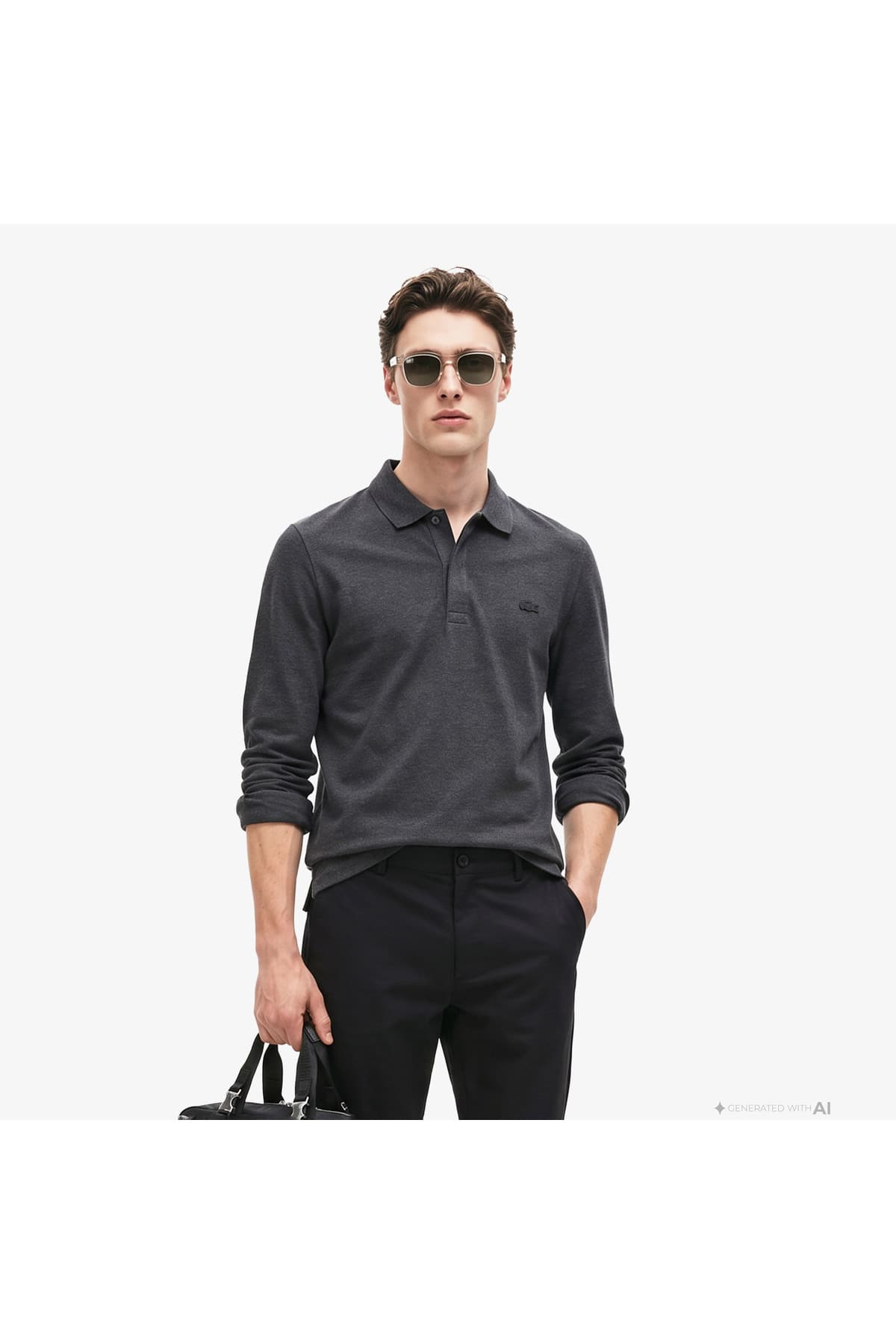 پولوشرت مردانه Lacoste آستین بلند فیت معمولی خاکستری Paris پولوشرت مردانه Lacoste آستین بلند فیت معمولی خاکستری Paris