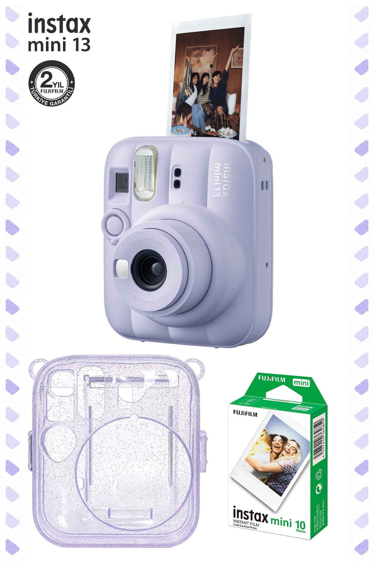 دوربین Fujifilm Instax Mini 13 بنفش ست هدیه با کاور پلکسی براق و فیلم ۱۰تایی دوربین Fujifilm Instax Mini 13 بنفش ست هدیه با کاور پلکسی براق و فیلم ۱۰تایی