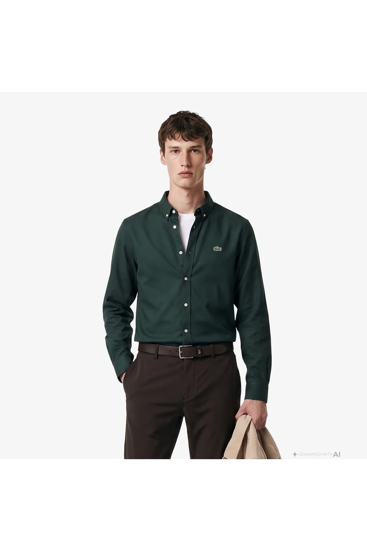 پیراهن مردانه Lacoste یقه دکمهدار فیت اسلیم سبز تیره پیراهن مردانه Lacoste یقه دکمهدار فیت اسلیم سبز تیره