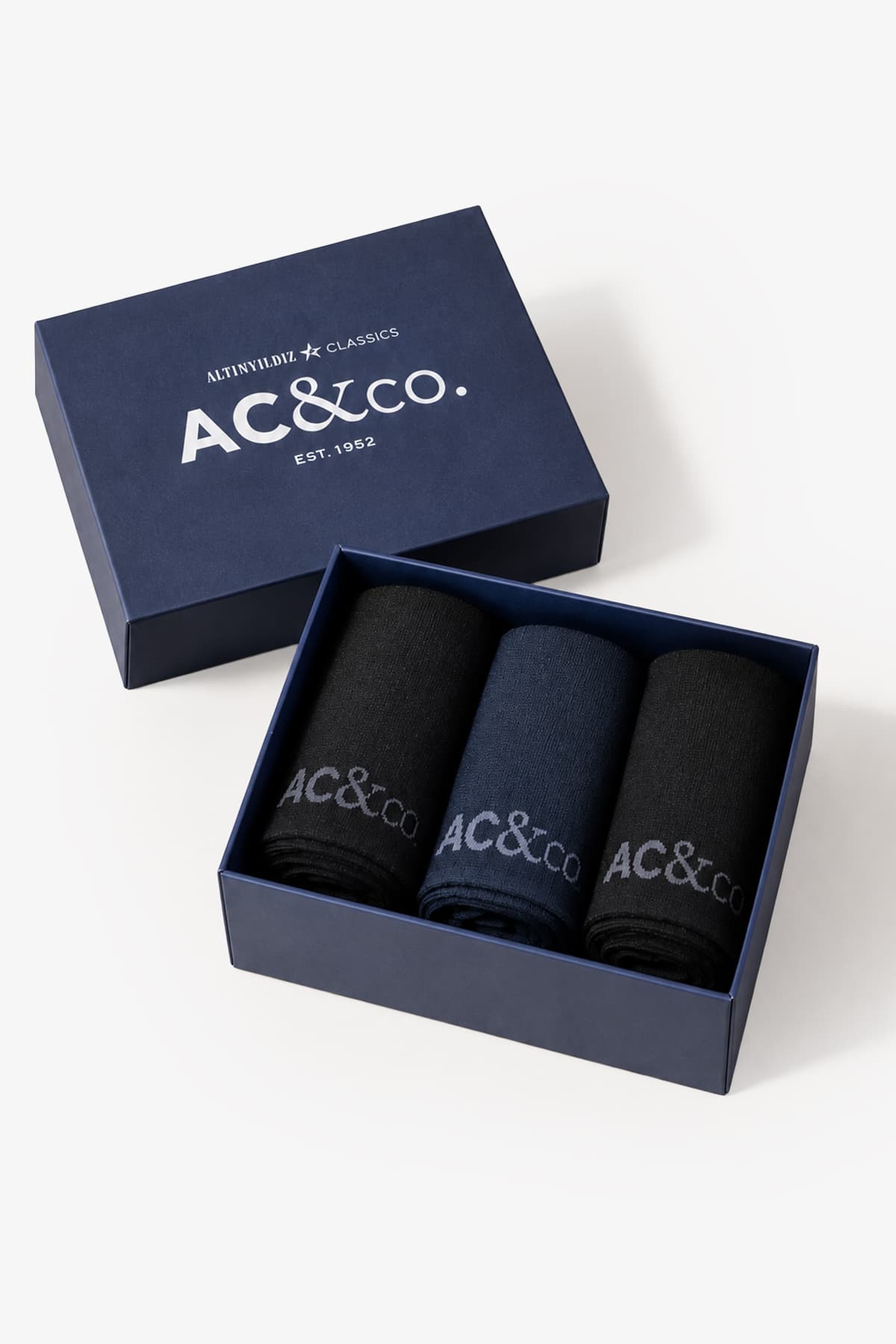 جوراب مچی مردانه AC&Co / Altınyıldız Classics مشکی-سرمهای بسته 3 تایی جعبه هدیه جوراب مچی مردانه AC&Co / Altınyıldız Classics مشکی-سرمهای بسته 3 تایی جعبه هدیه